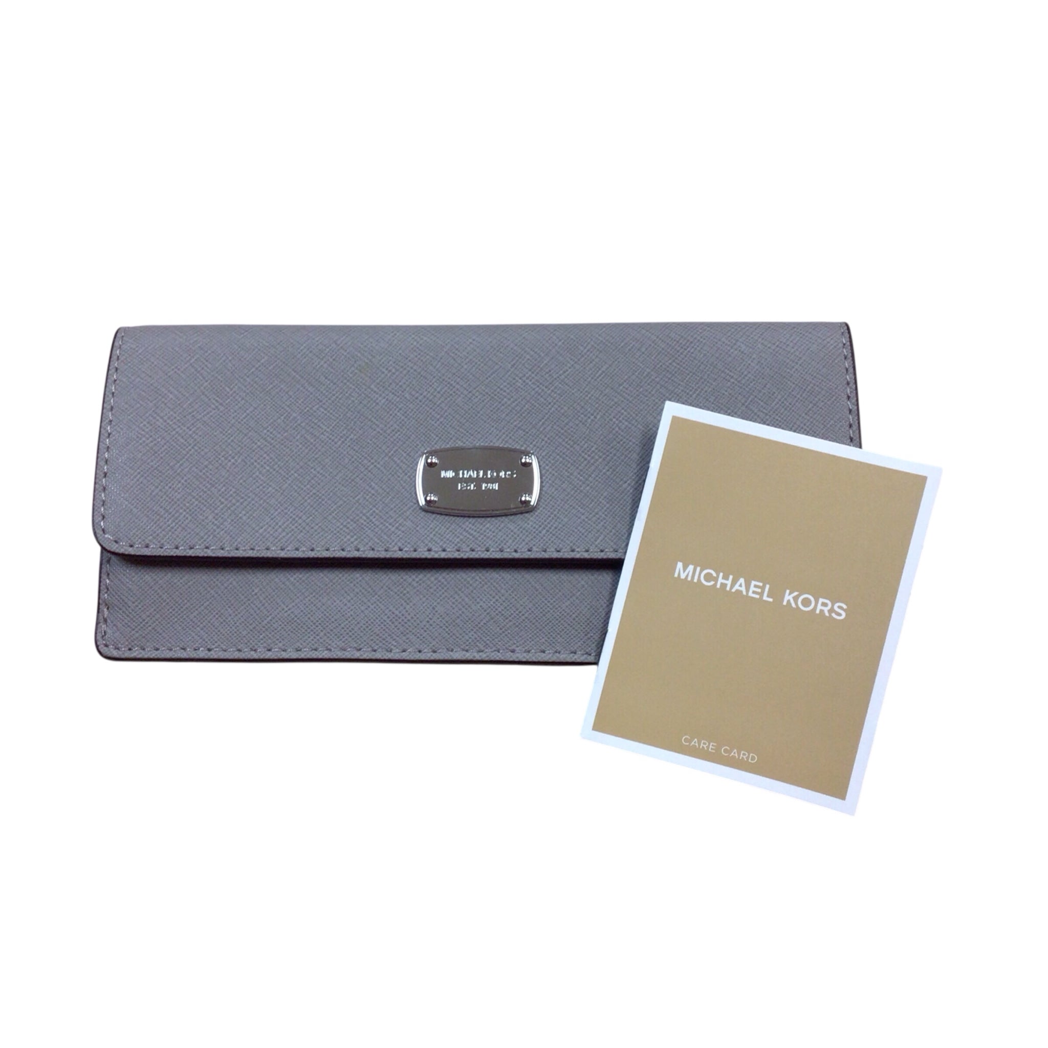Michael Kors "Jet Set" Saffiano Gray Leather Fold-Over Slim Wallet