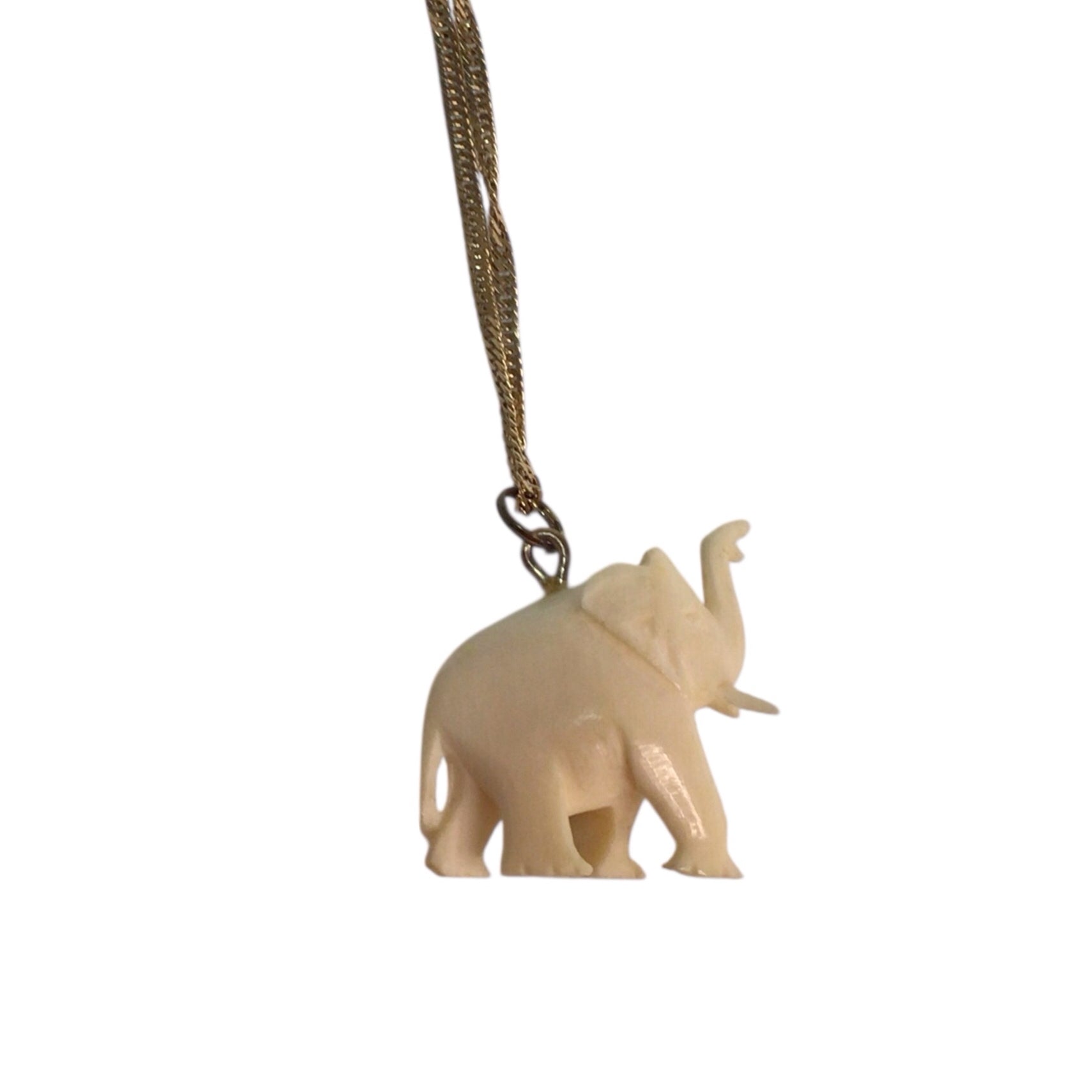 Ivory Elephant Pendant 10K Gold Chain Necklace 24"
