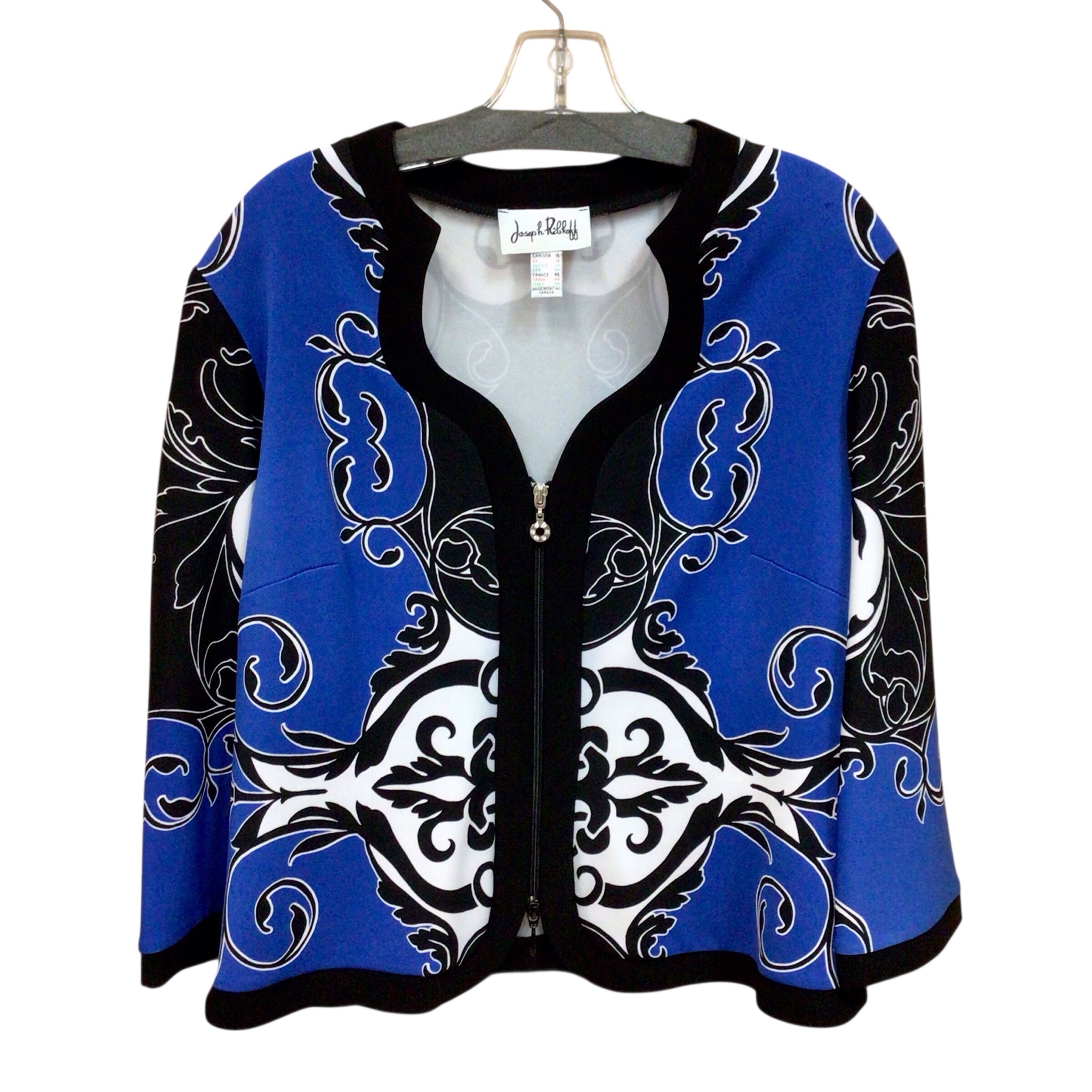 Joseph Ribkoff Black & Blue Zip Up Jacket Size 16