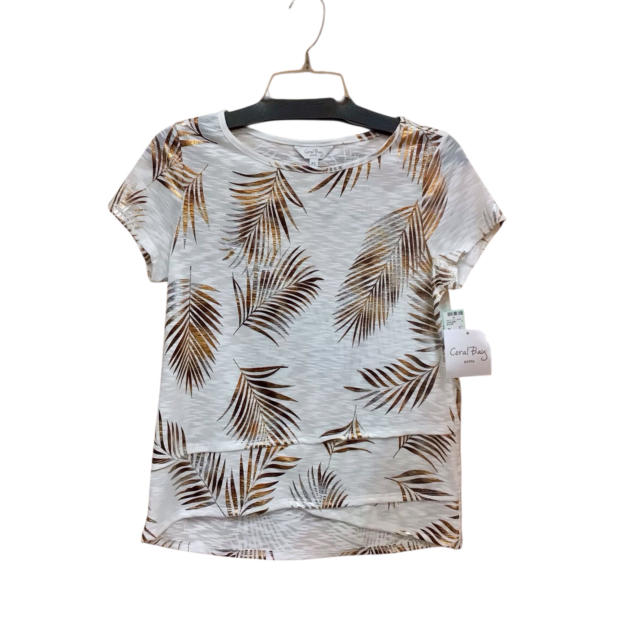 Coral Bay Bronze Palm Short Sleeve Top Size Petite Small NWT