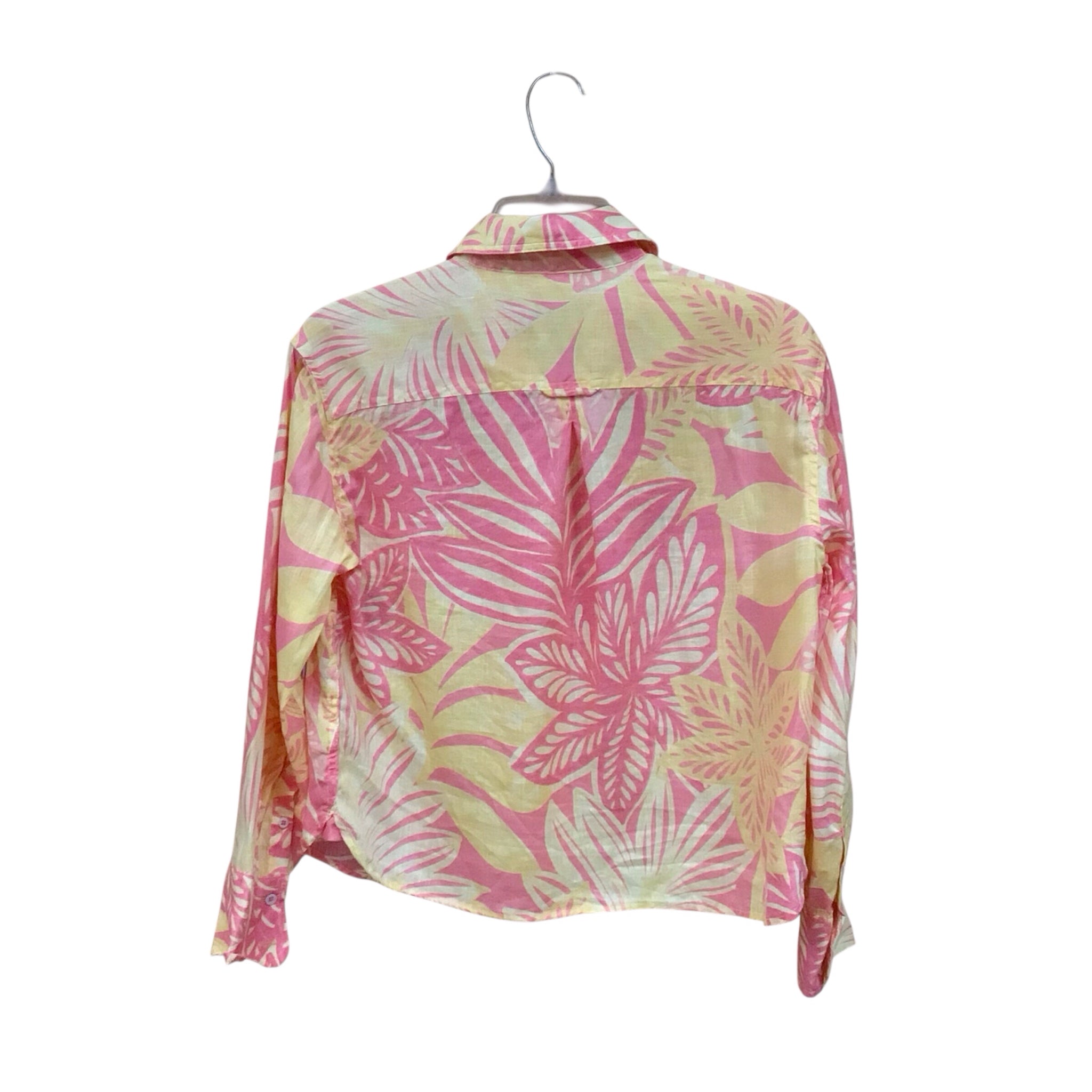 Talbots Yellow & Pink Long Sleeve Button Up Top Size Small