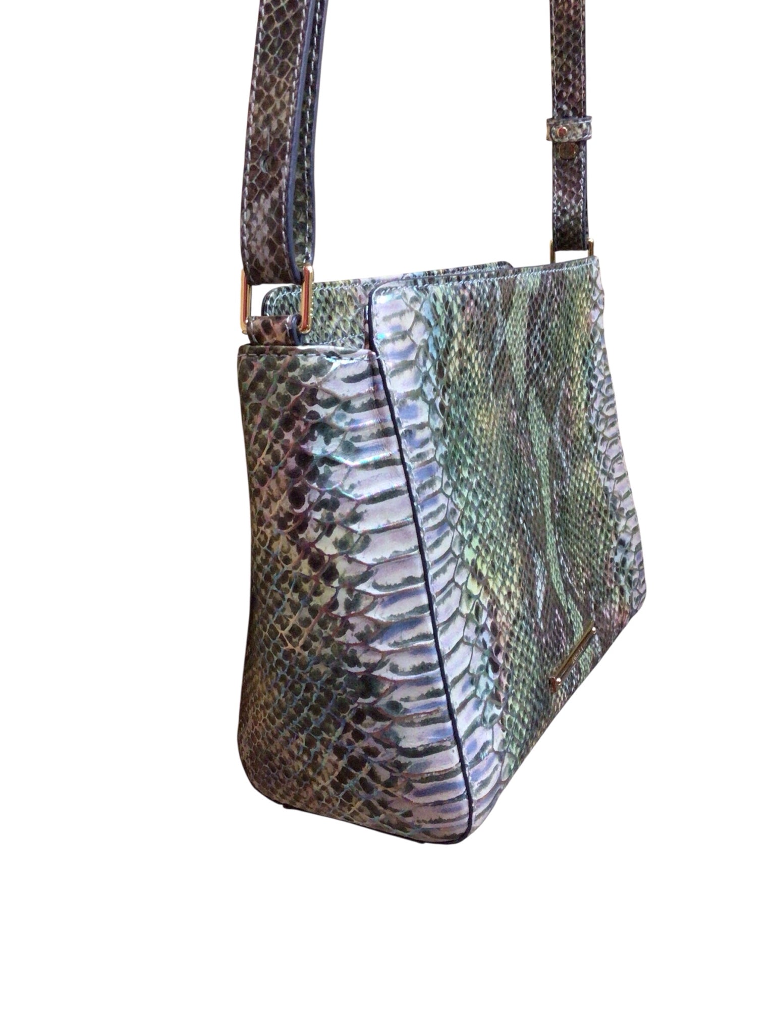 Brahmin "Carrie" Moonstone Seville Iridescent Snake Print Crossbody Bag