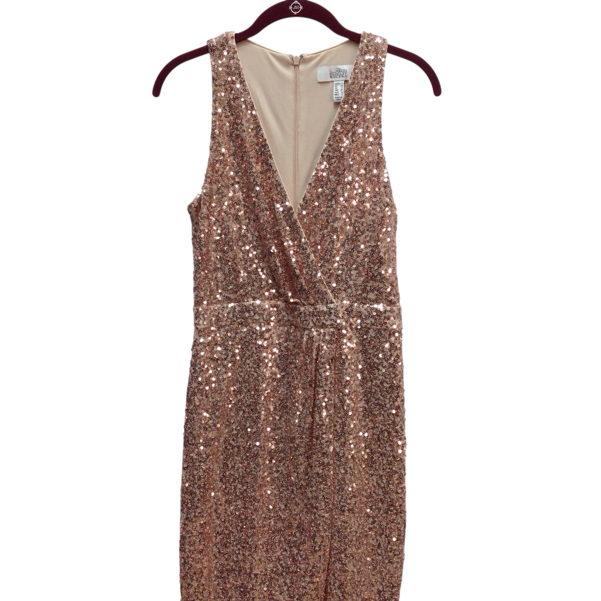 Belle Badgley Mischka Rose Gold Sleeveless Sequin Dress Size 2