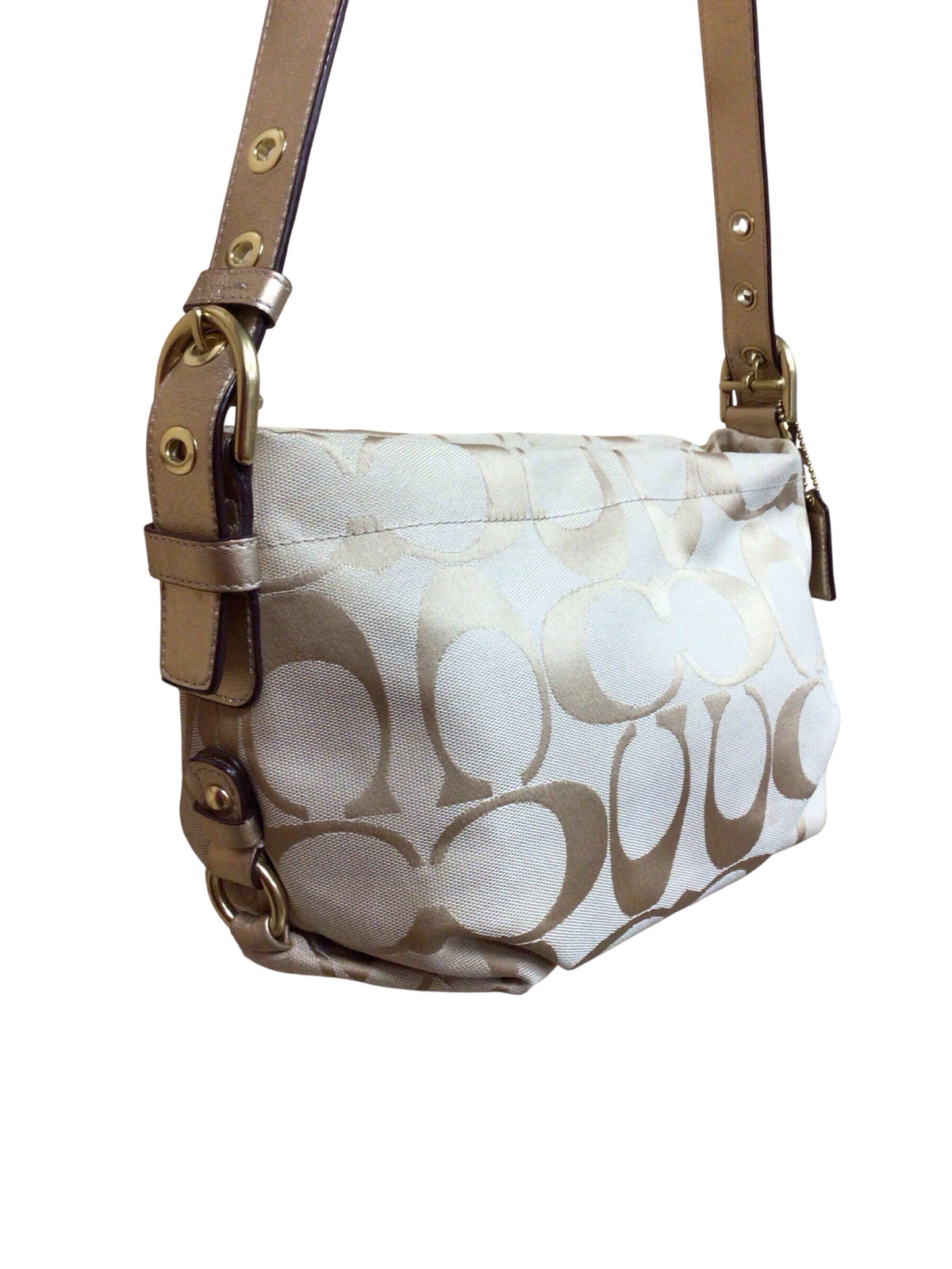 Coach F15068 East-West Hobo Gold & Tan Signature Shoulder Bag