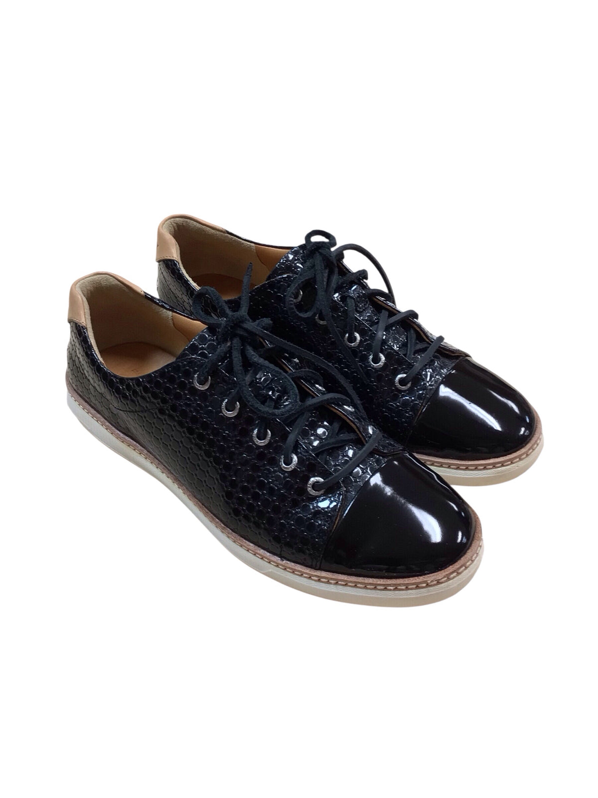 Sperry "Gold Cup Cruz" Black Embossed Lace Up Shoes Women's Size 8.5