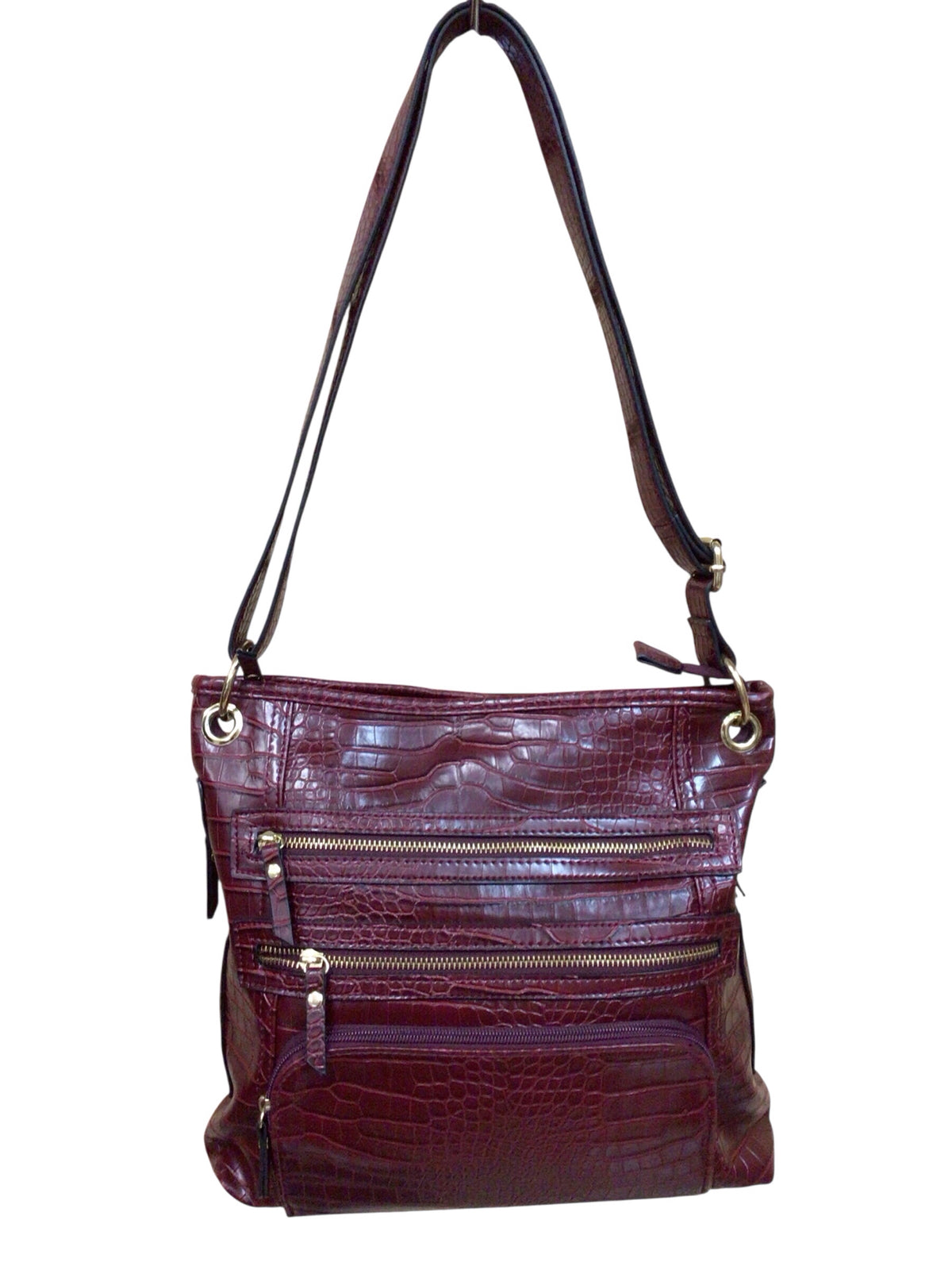 Bueno Burgundy Faux Croc-Embossed Shoulder Bag