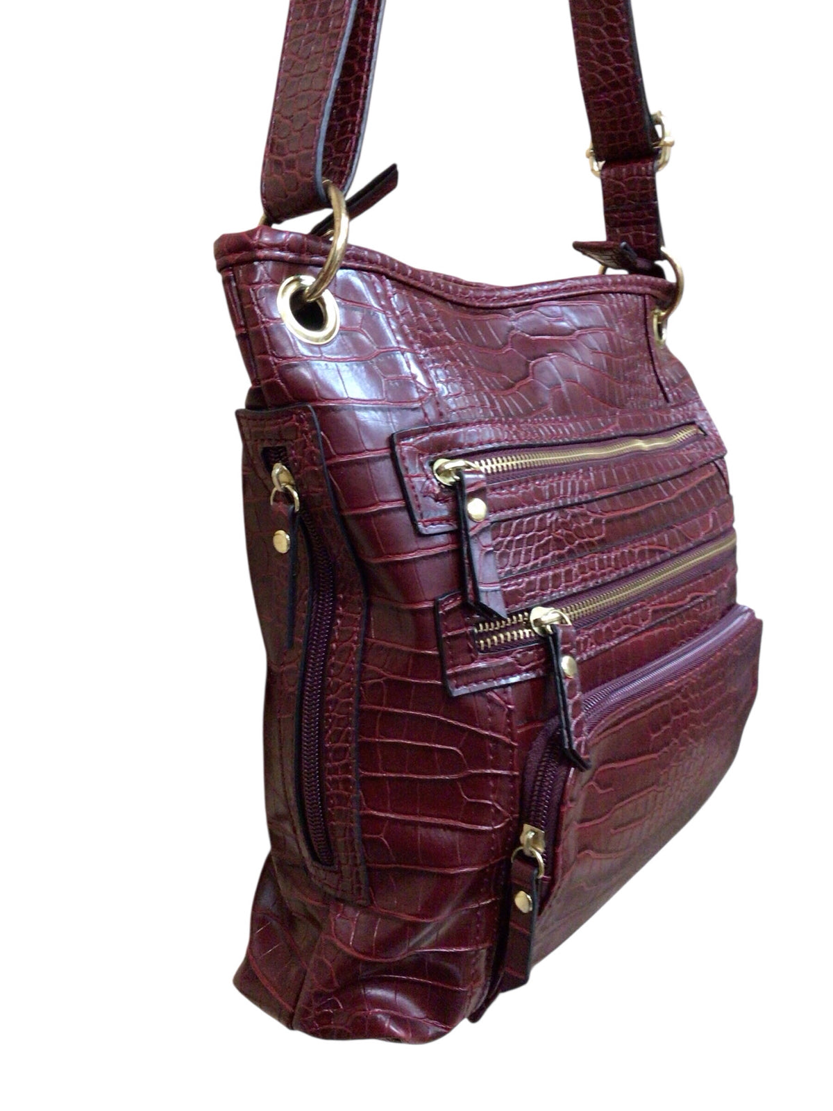 Bueno Burgundy Faux Croc-Embossed Shoulder Bag