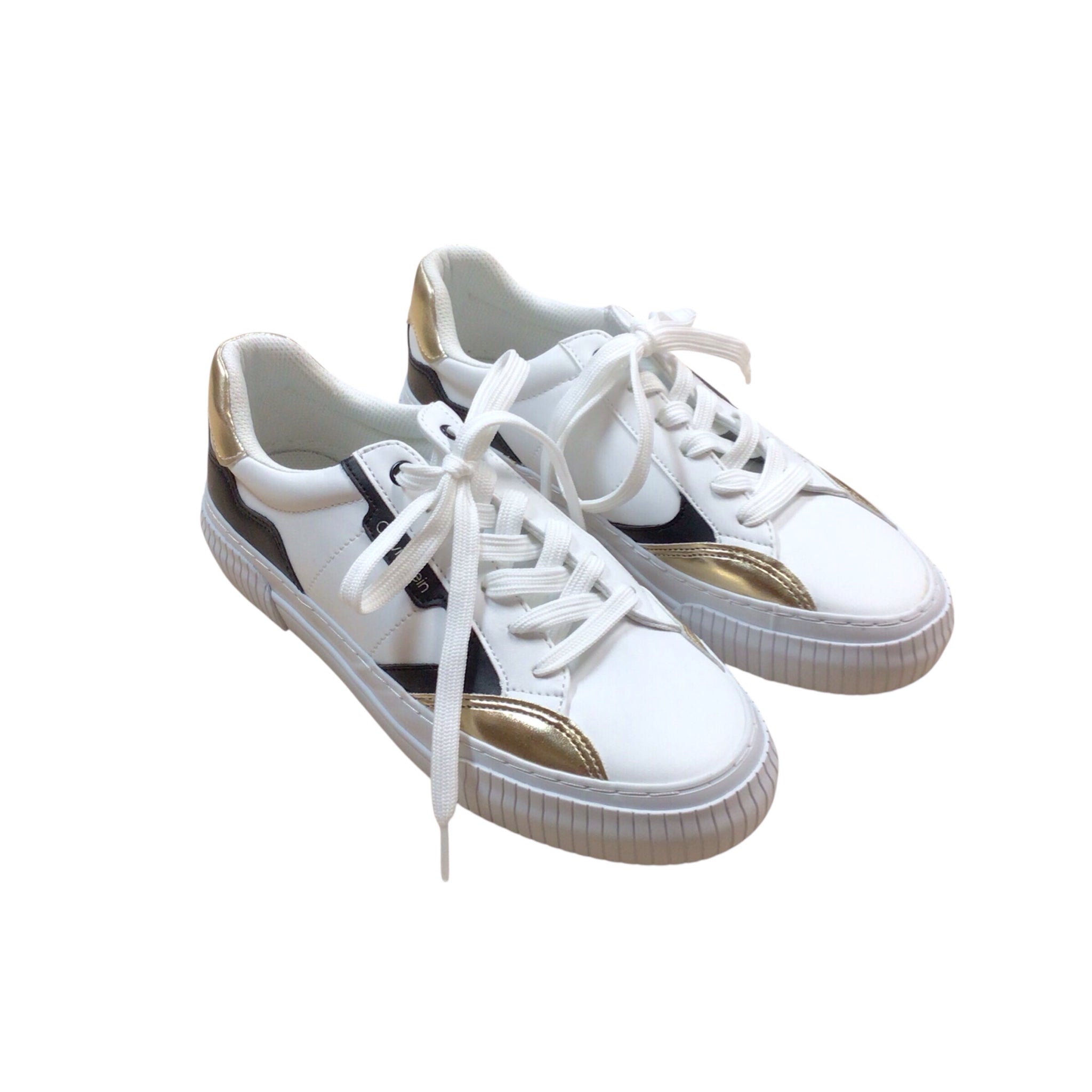 Calvin Klein "KCGabbin" Black White & Gold Sneakers Size 7