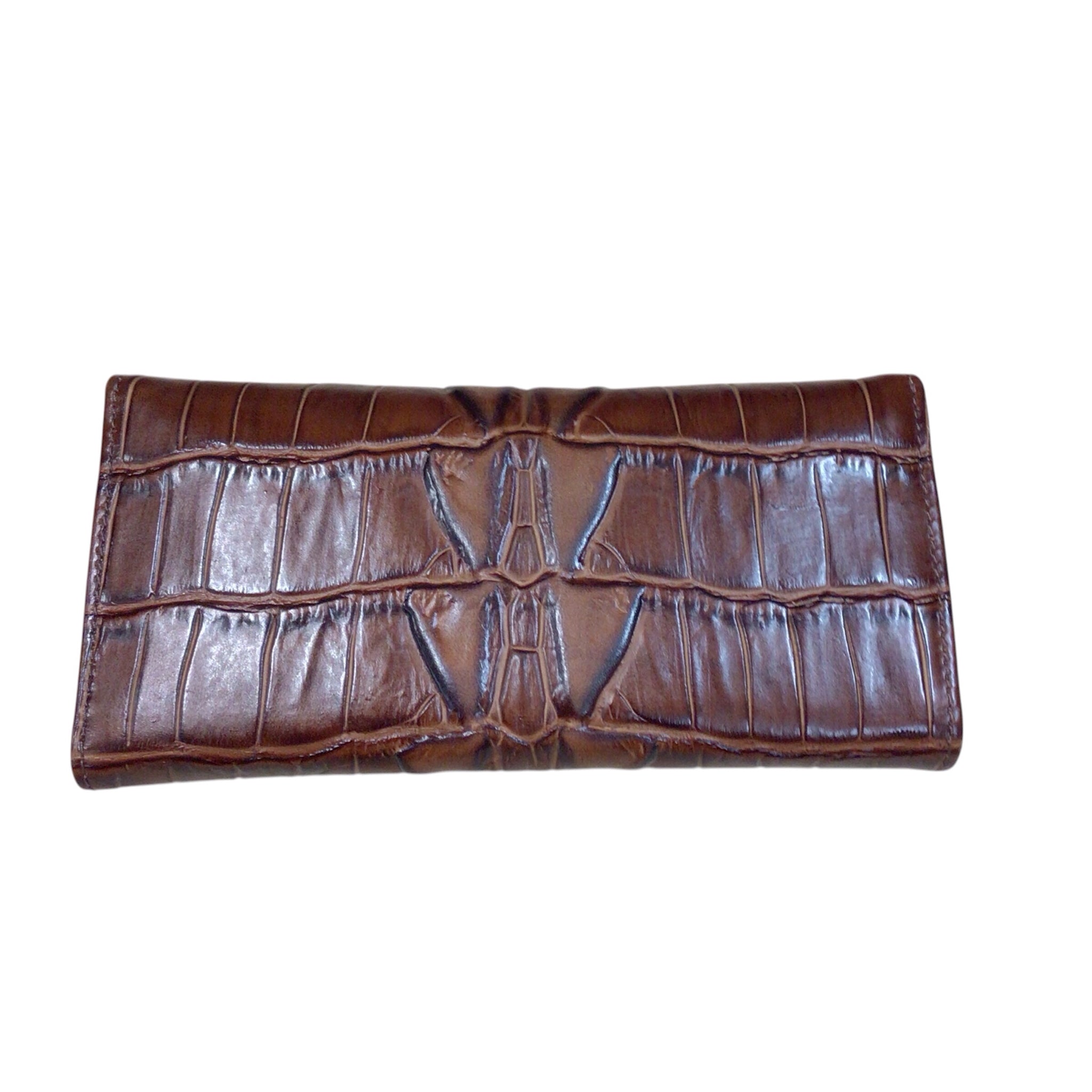 Brahmin Brown Embossed Leather Fold Over Wallet