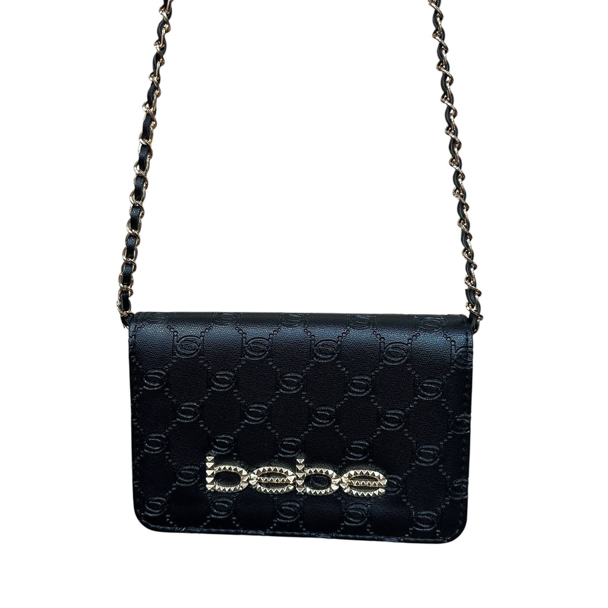Bebe "Celia" Black Monogram Flap Crossbody Bag