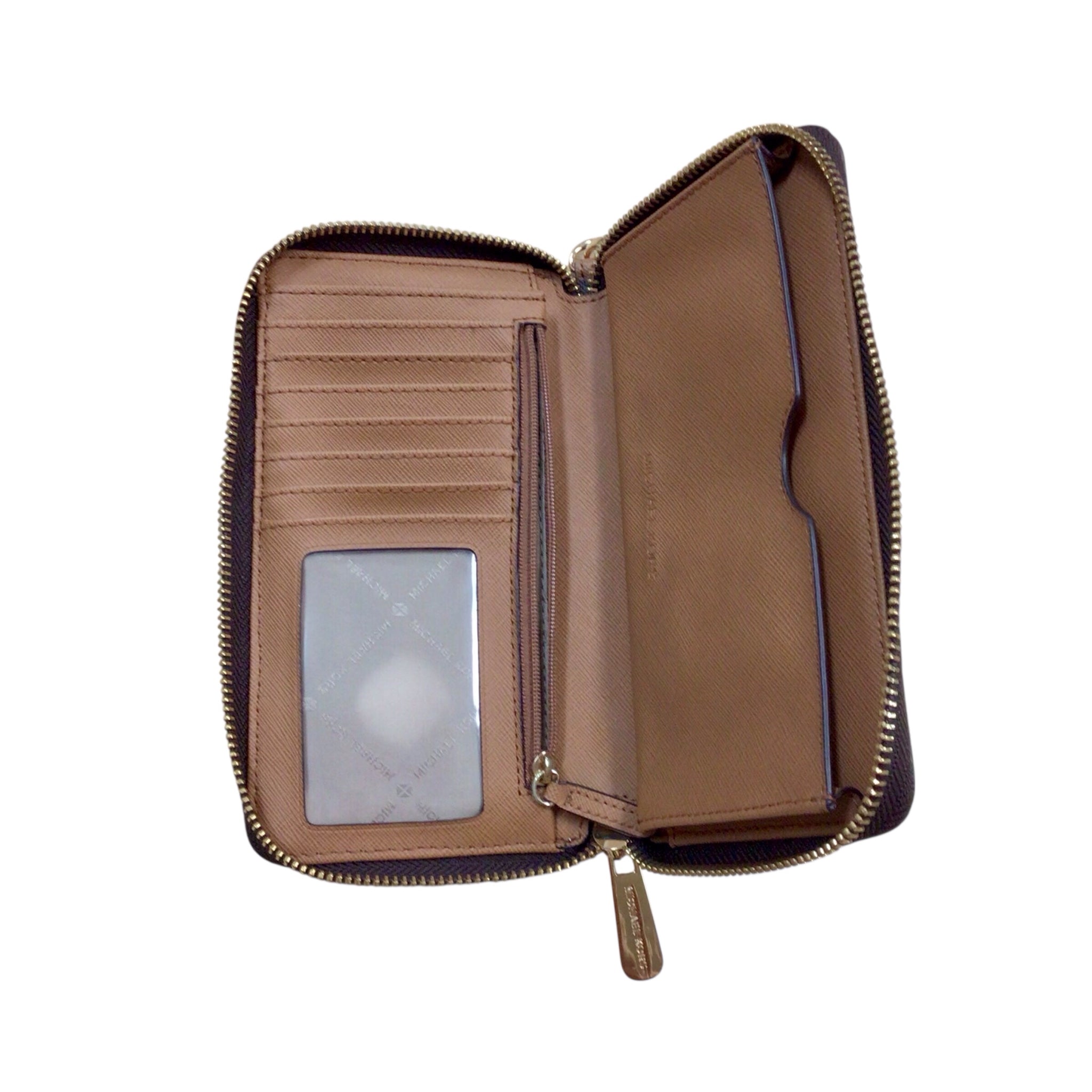 Michael Kors Brown Zip Around Signature Leather Wristlet Wallet