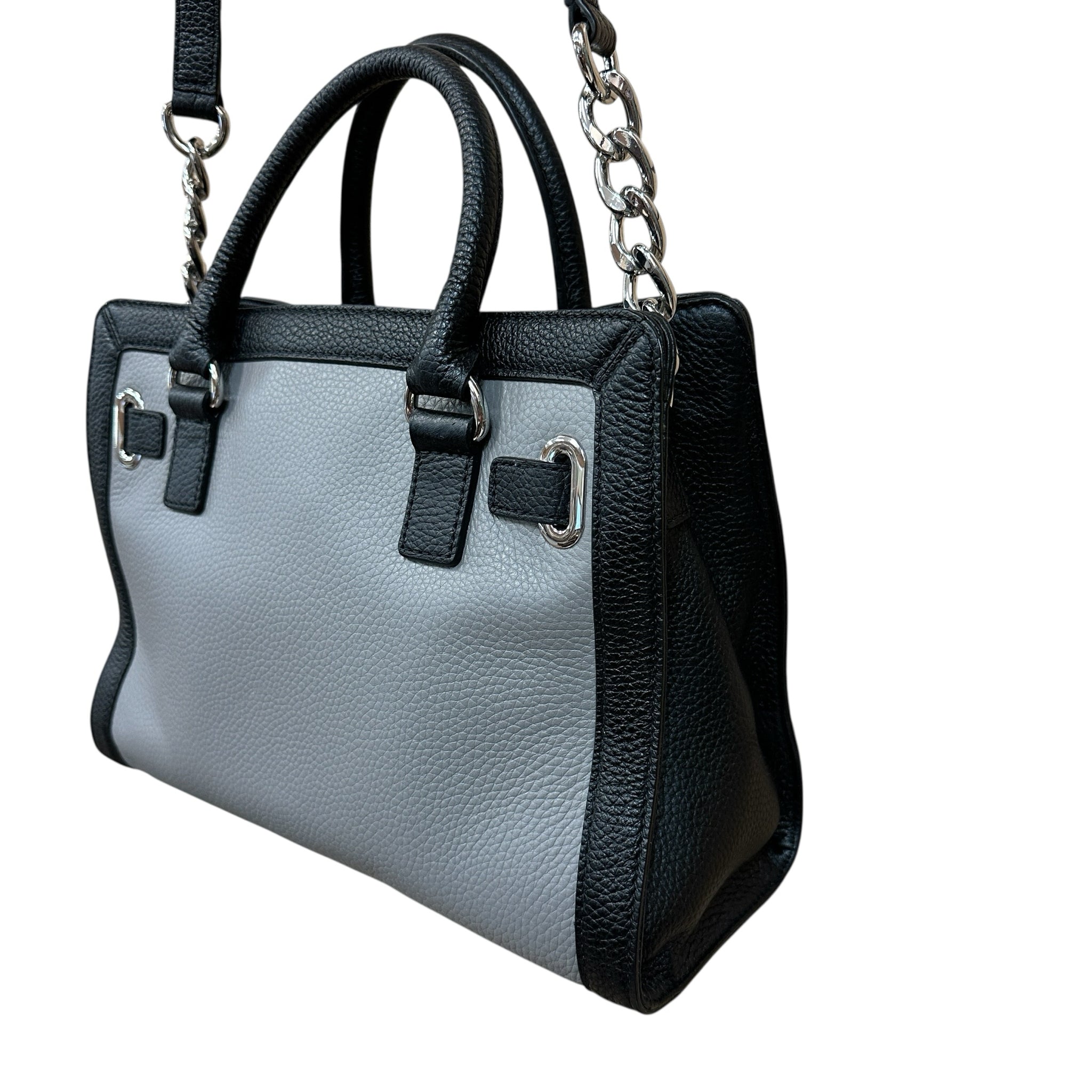 Michael Kors "Hamilton Frame Out" Black & Gray Leather Satchel Crossbody