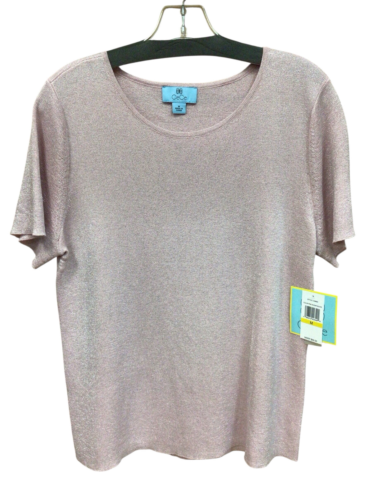 CeCe Pink Glitter Short Sleeve Top Size Medium NWT