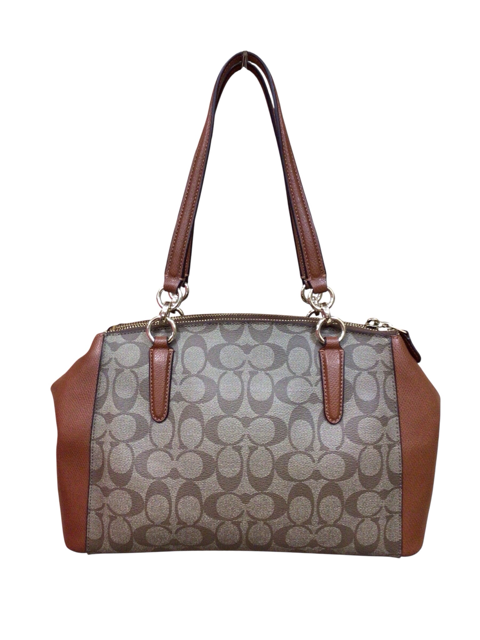 Coach "Christie" Carryall Brown Coated Canvas Monogram Crossbody Satchel