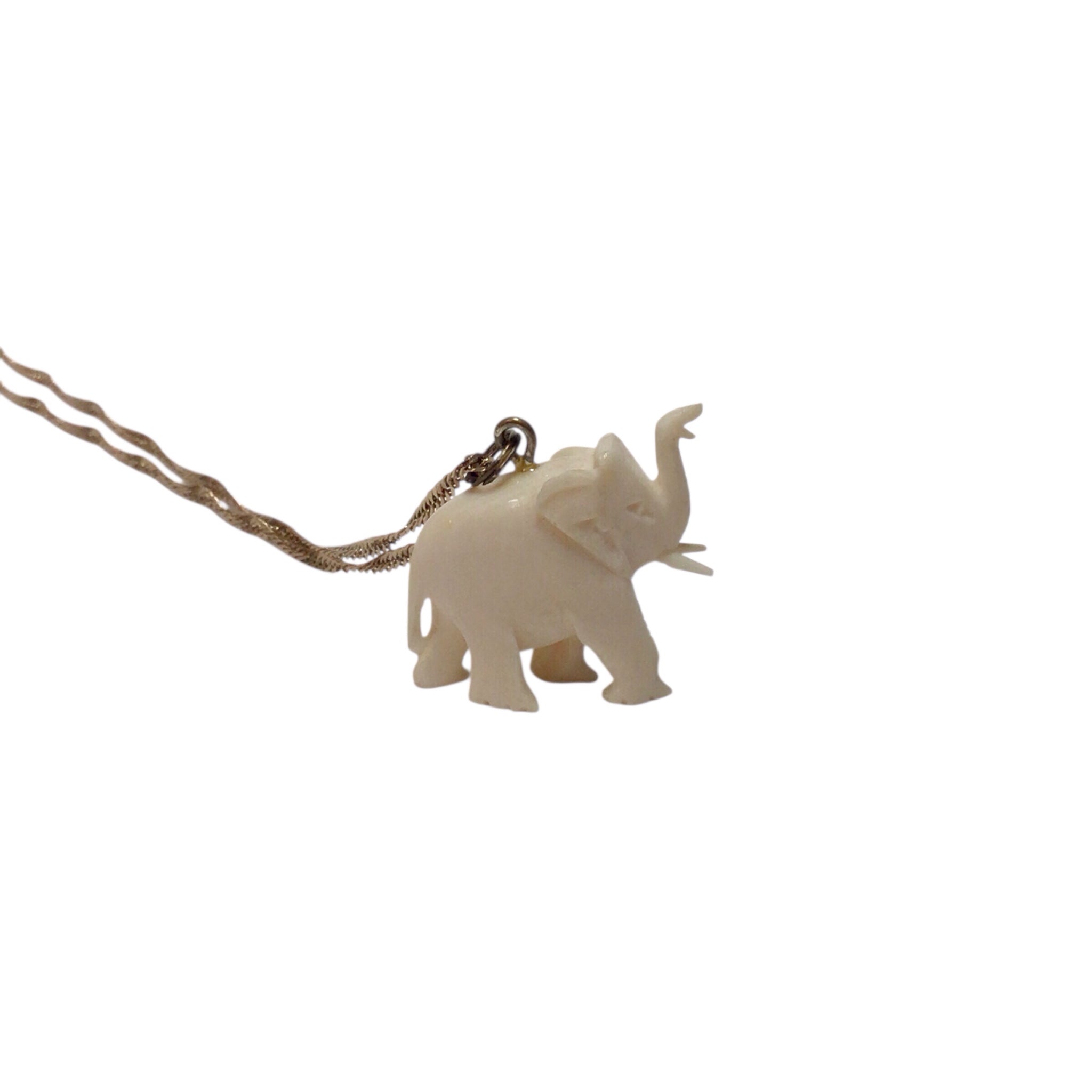 Ivory Elephant Pendant 10K Gold Chain Necklace 24"