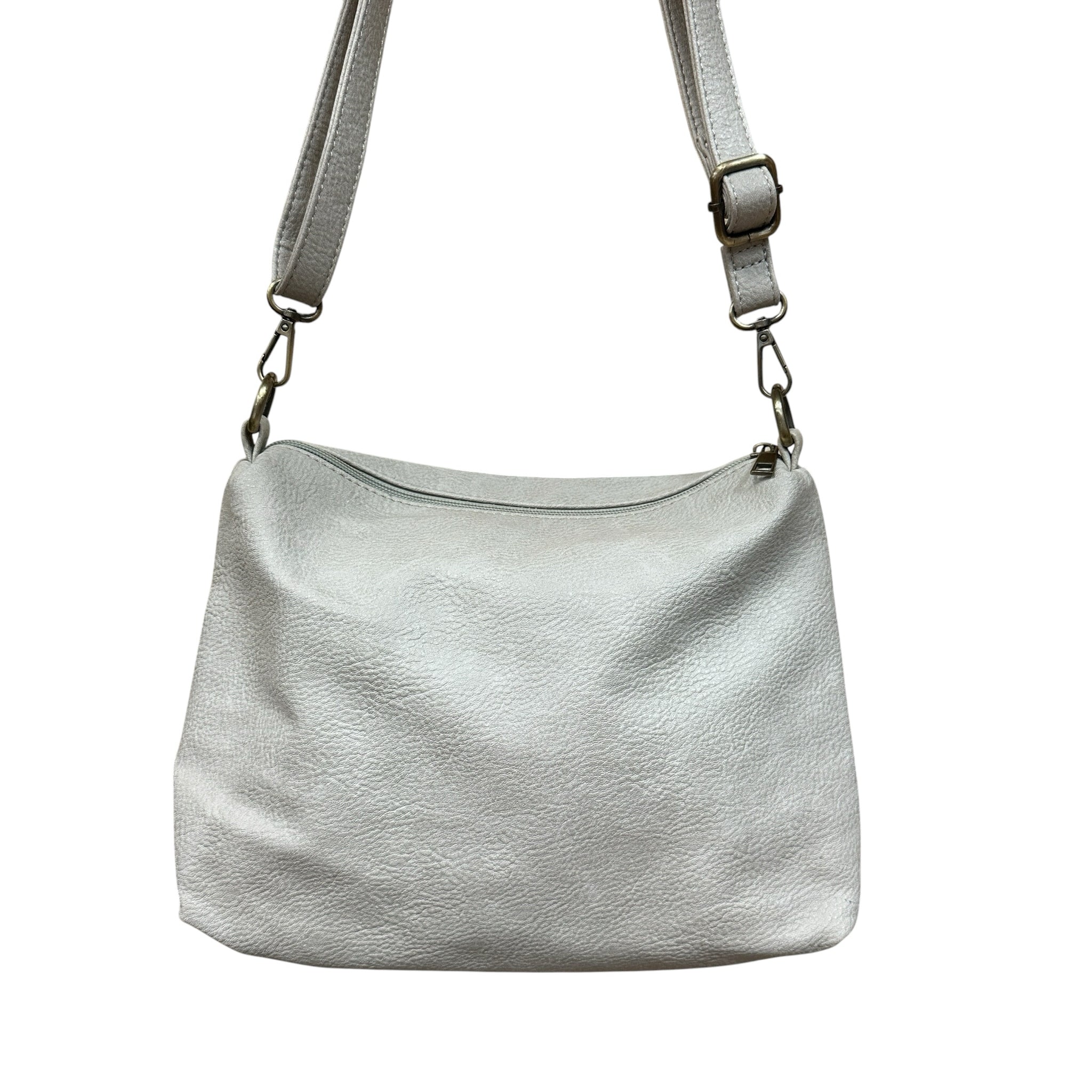 Joy Iman Gray Faux Leather Crossbody Shoulder Bag