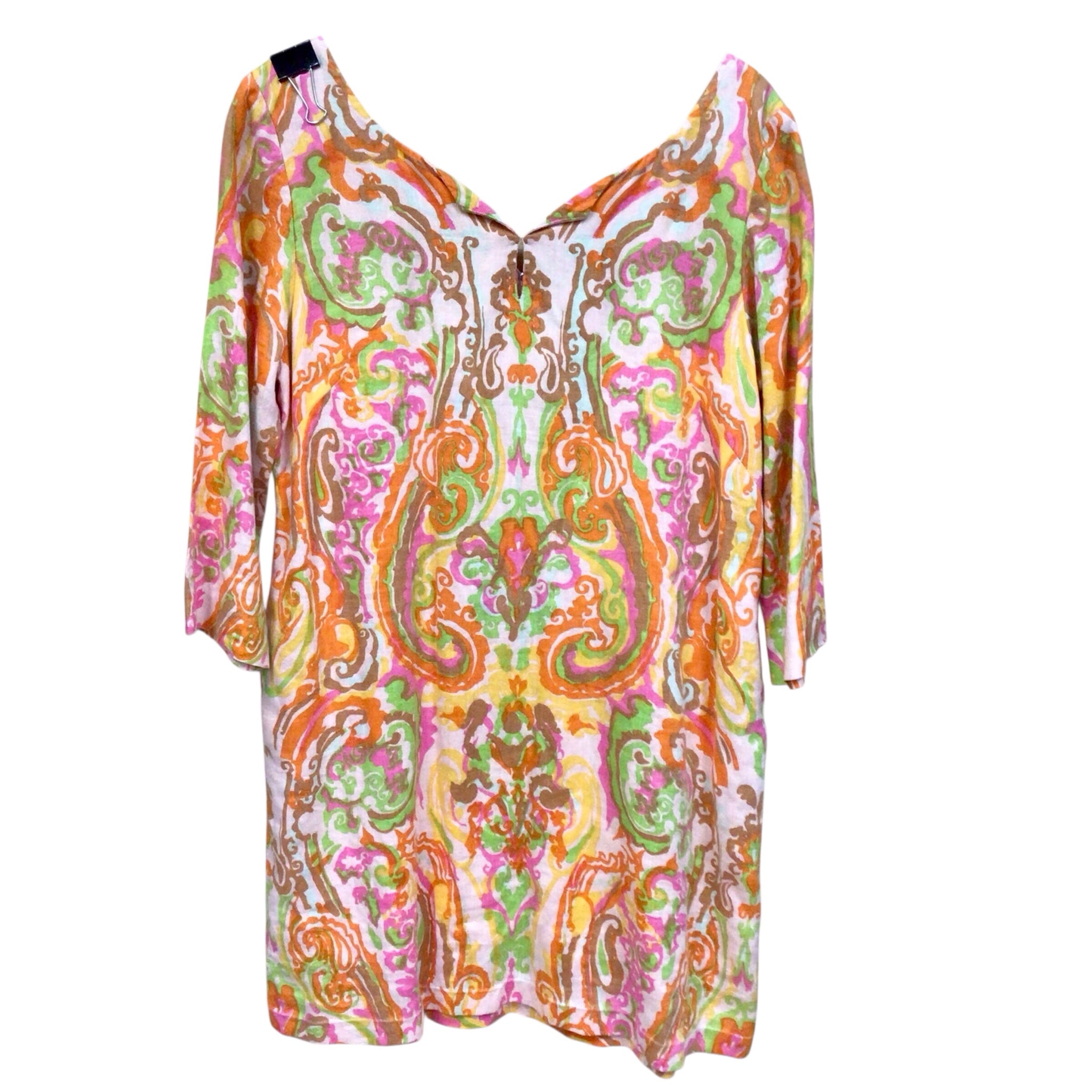 J Crew Orange & Pink Long Sleeve Dress Size 6 Petite