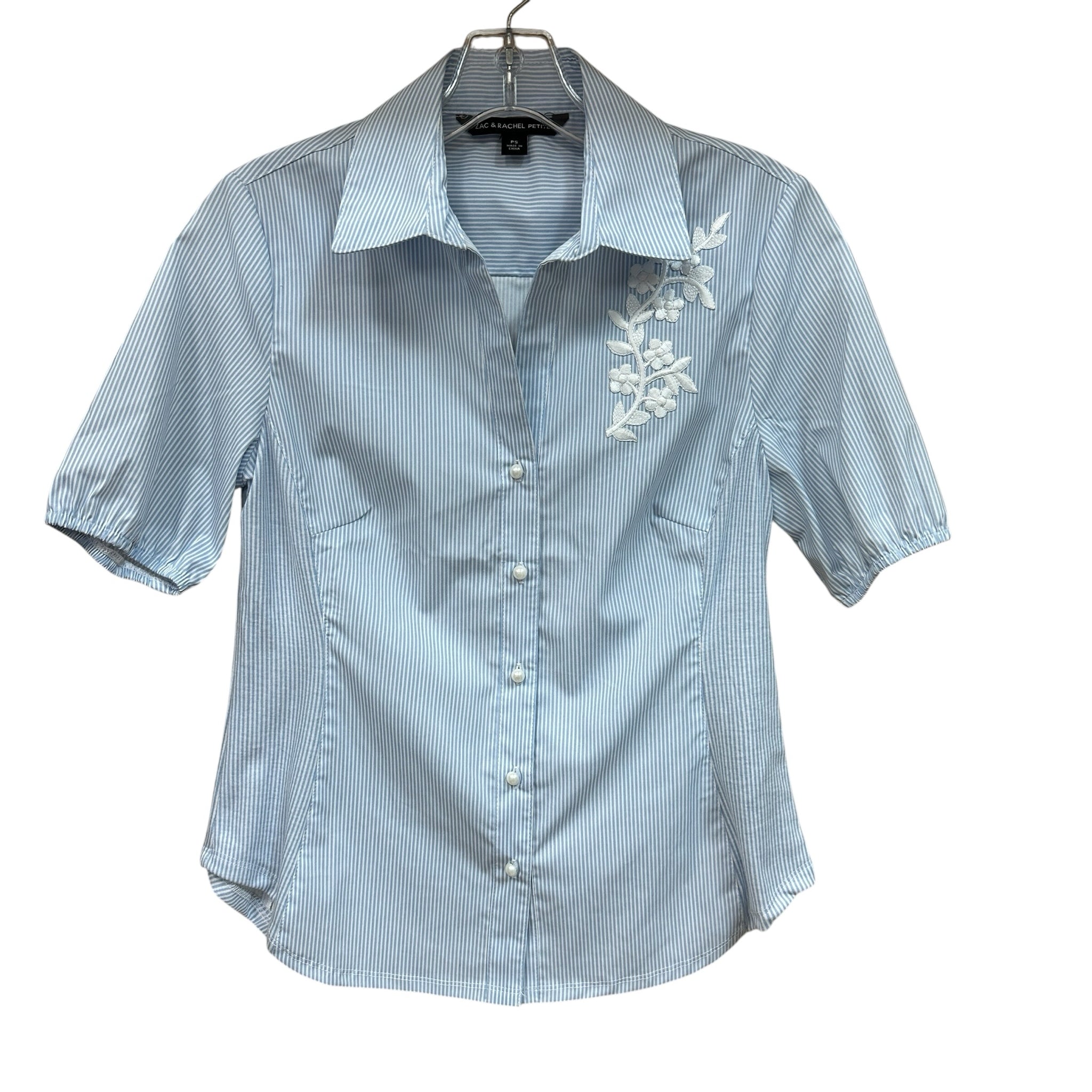 Zac & Rachel Size P Small Blue White Striped Short Sleeve Top