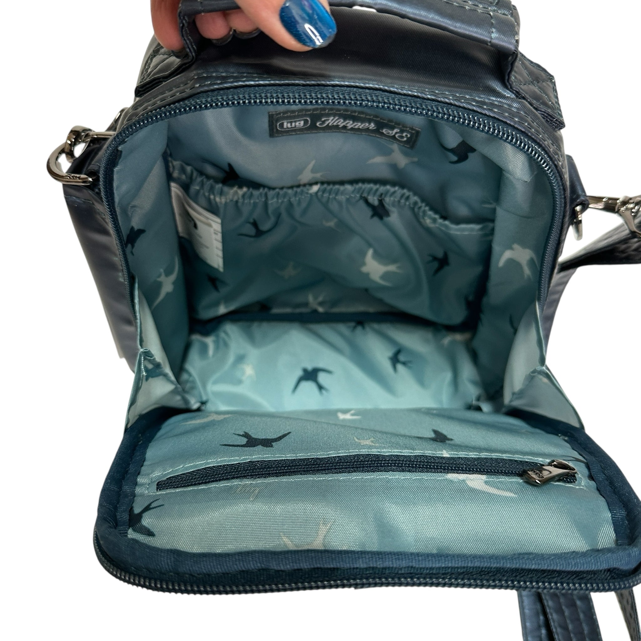 Lug Flapper SE Convertible Crossbody Bag Metallic Indigo Blue NWT