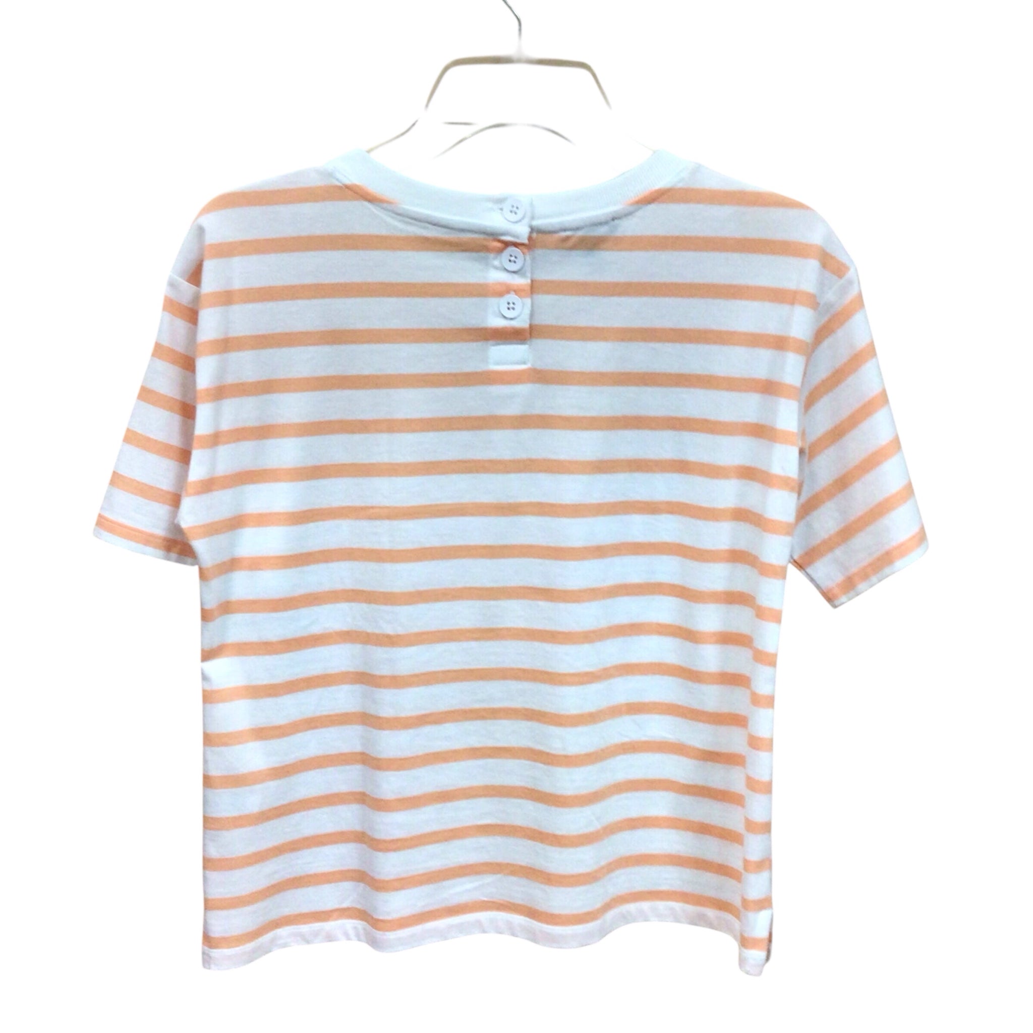 Talbots White & Peach Striped Short Sleeve Top Size Petite Small