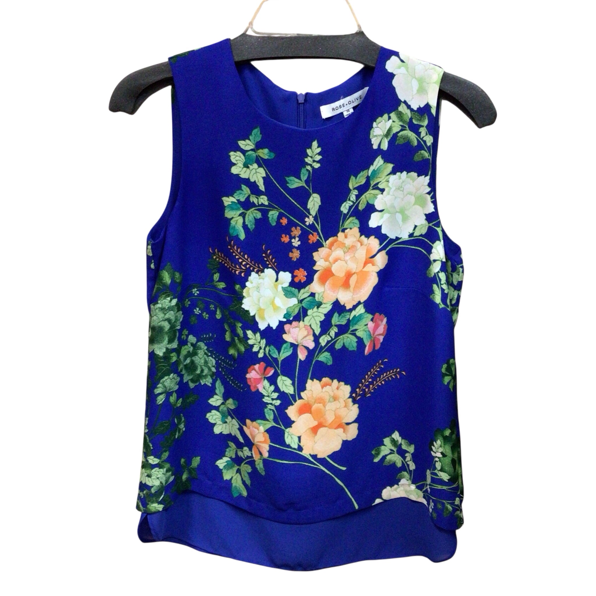 Rose & Olive Blue Floral Sleeveless Top Size XS