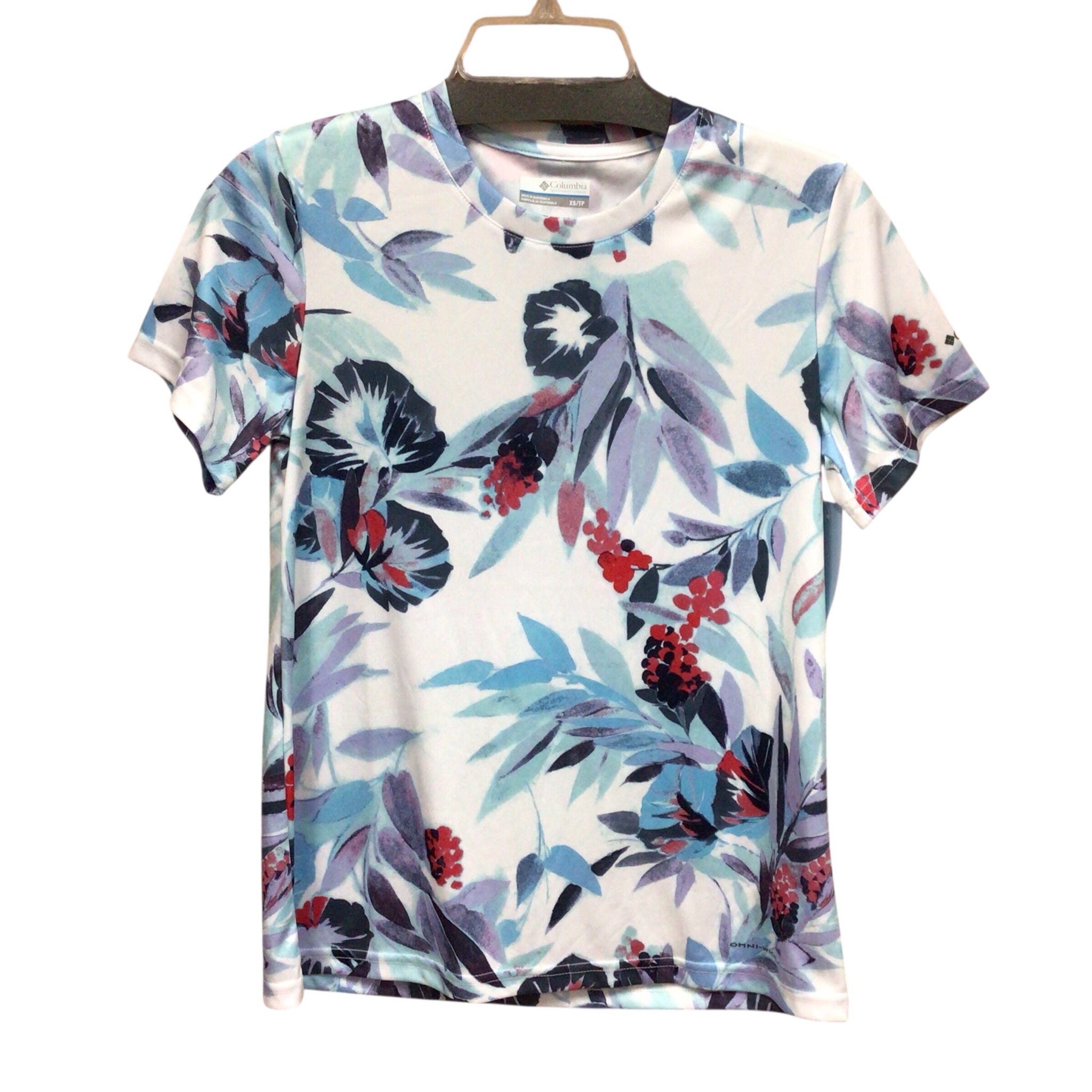 Columbia Blue & White Floral Short Sleeve Top Size XS