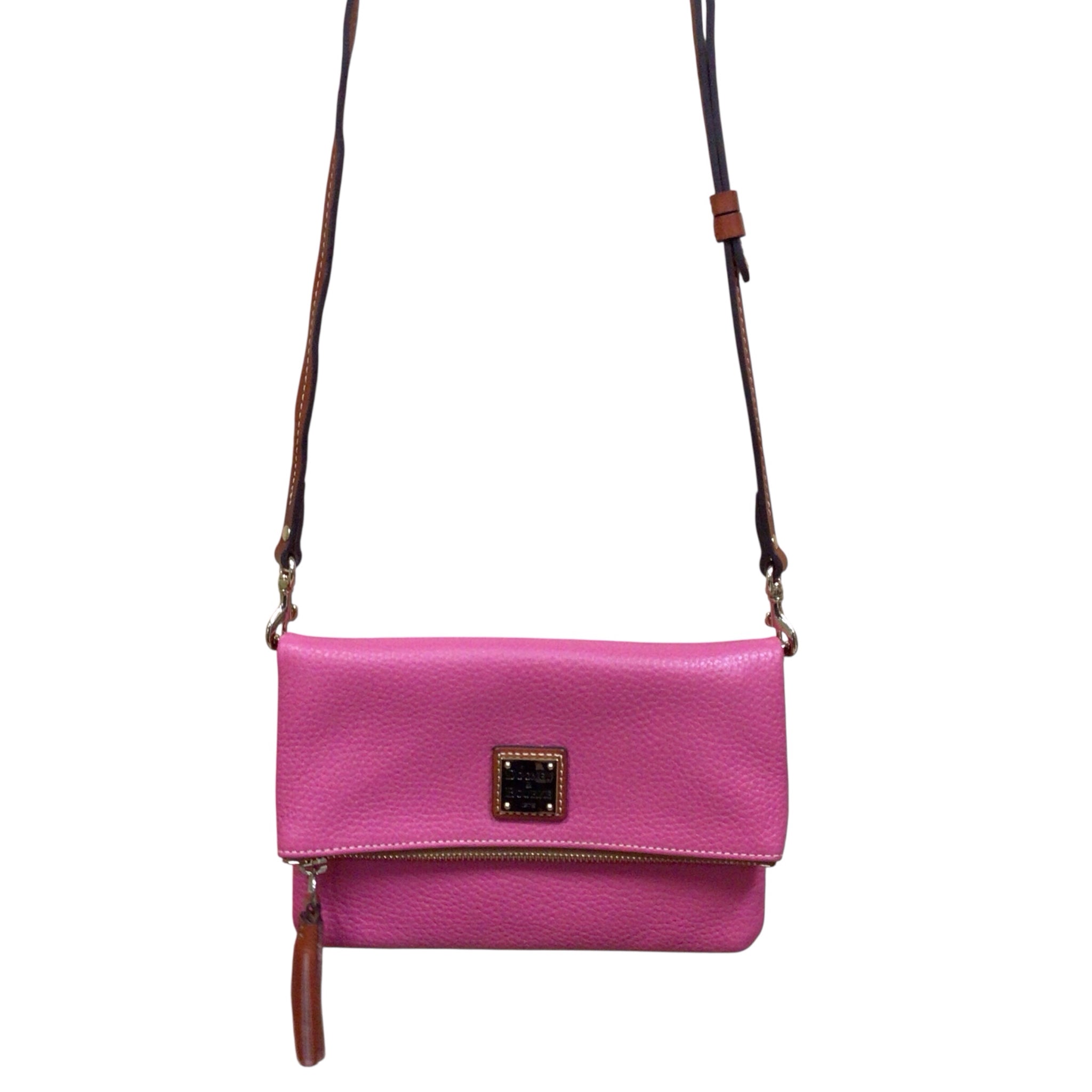 Dooney & Bourke Pink Pebbled Leather Foldover Crossbody Bag