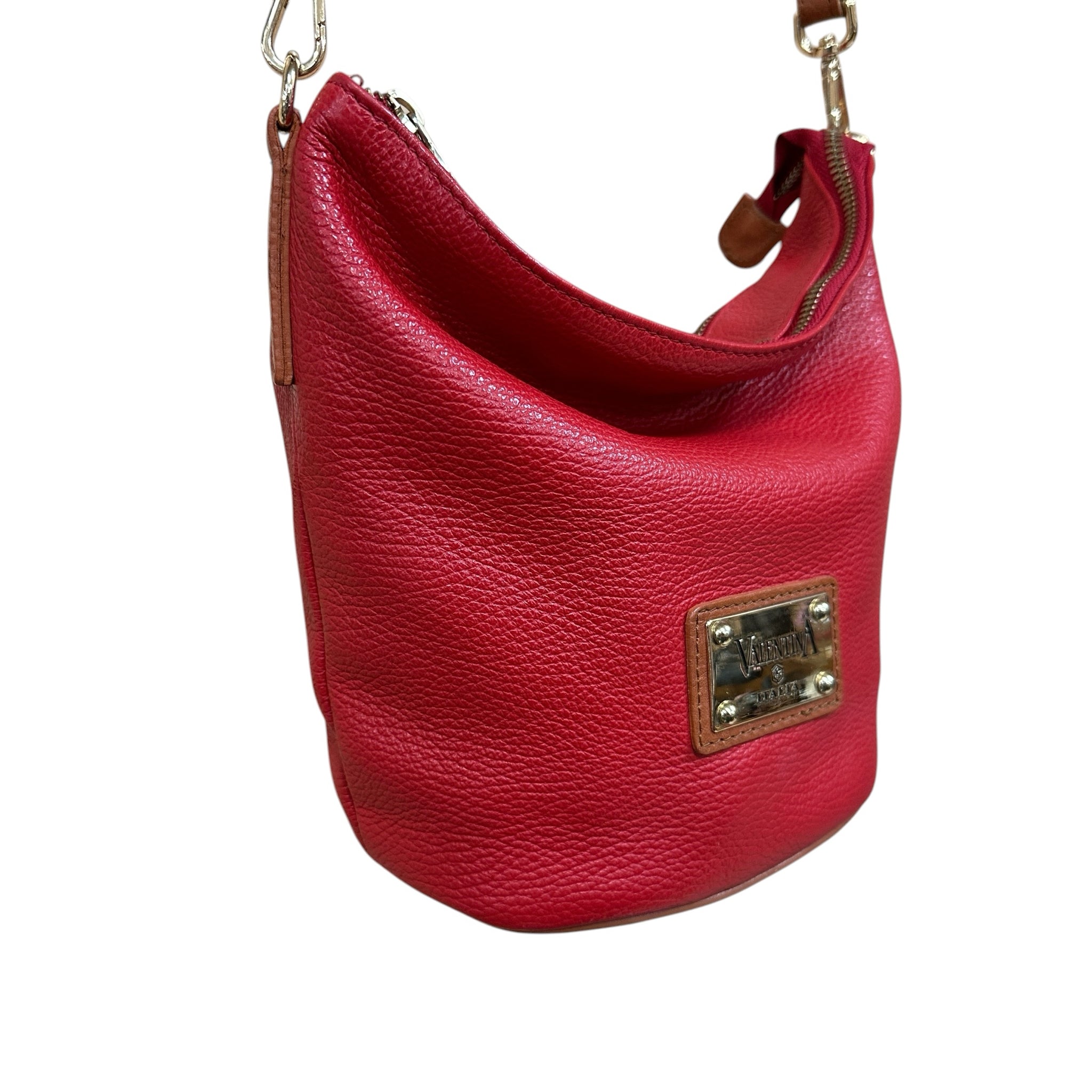 Valentina Red Italian Leather Crossbody Bag