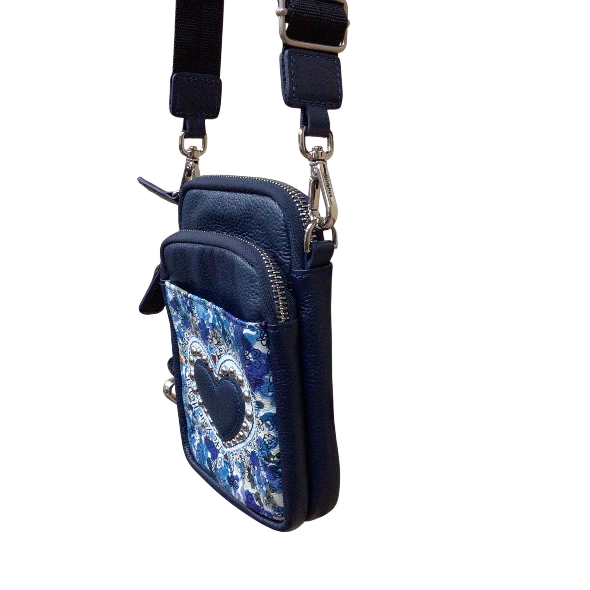 Brighton "Love" Navy Leather Studded Crossbody Bag