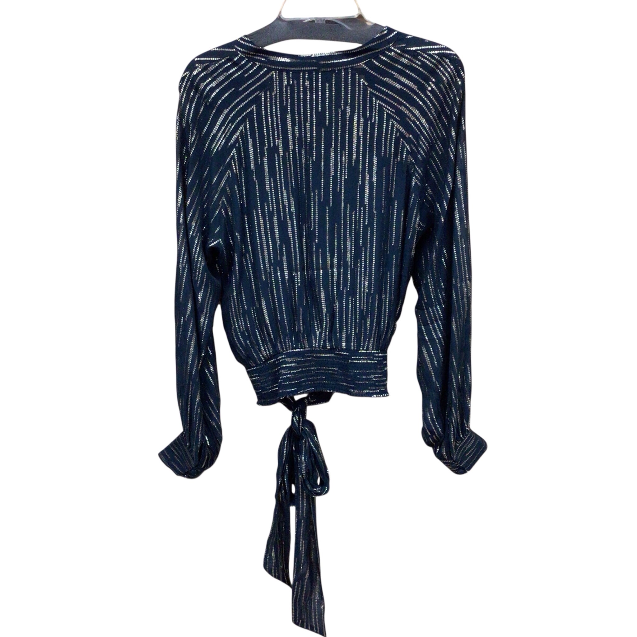 White House Black Market Navy & Gold Long Sleeve Top Size 12