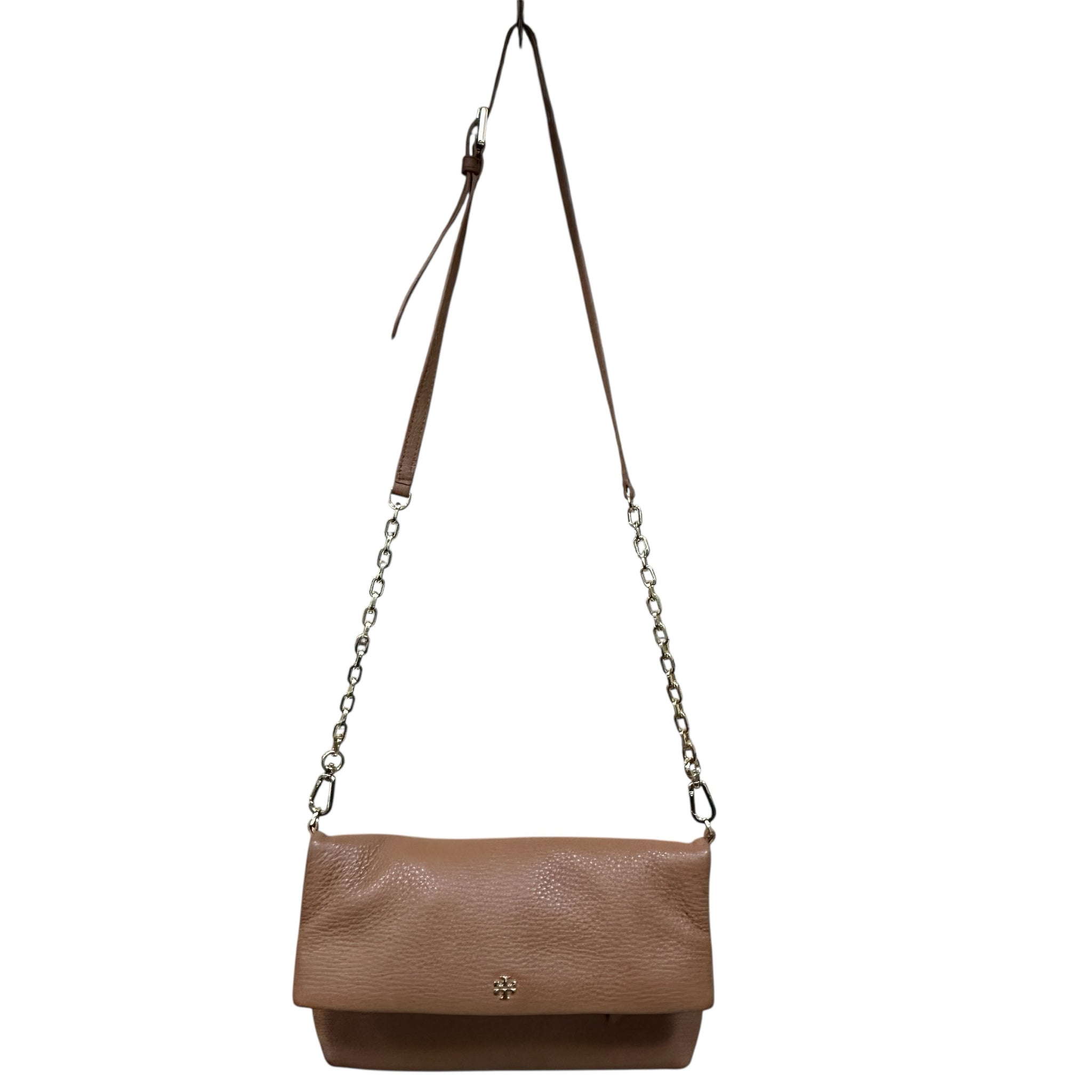 Tory Burch Brown Pebbled Leather Foldover Crossbody Bag