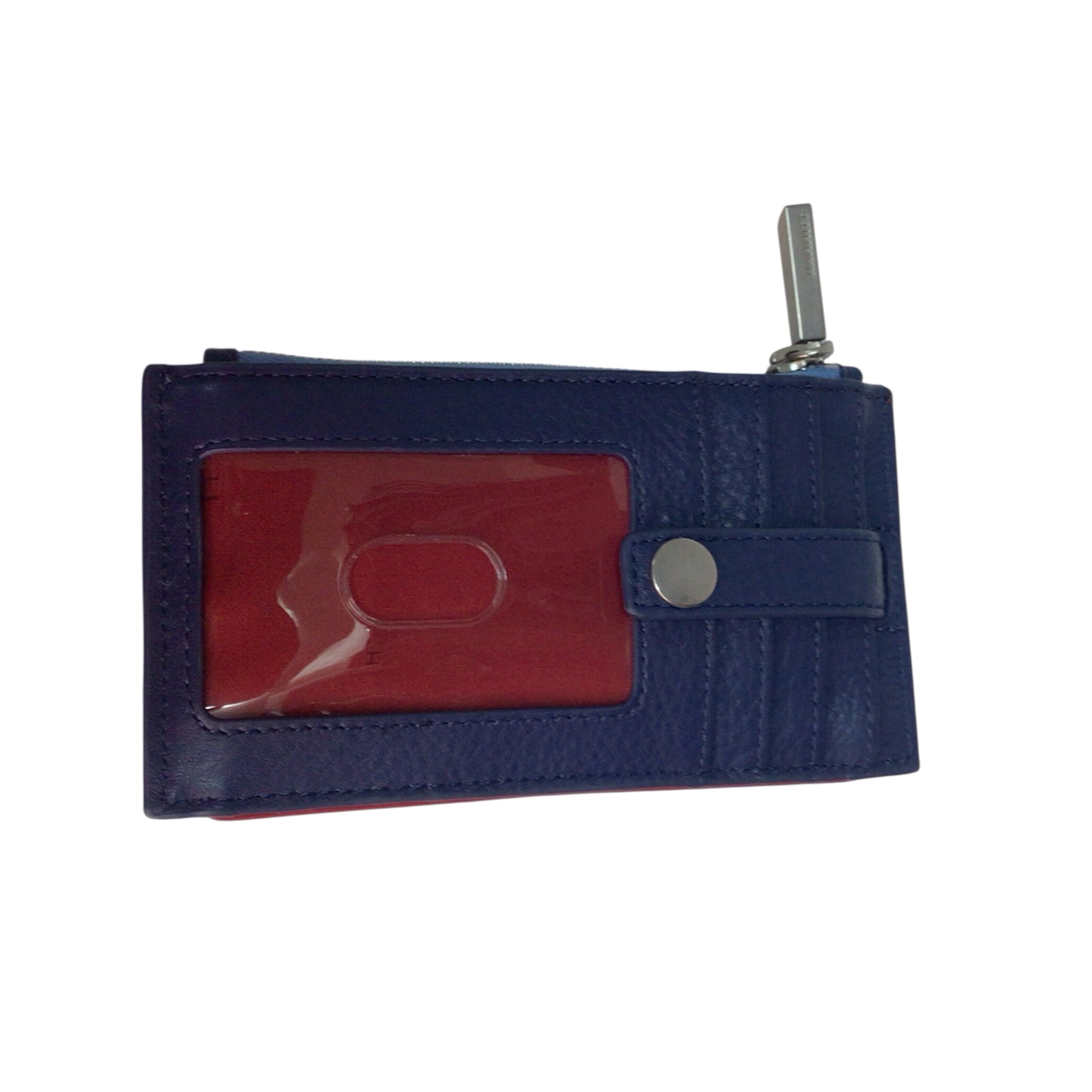 Hammitt 210 West Navy/Brushed Silver Red Zip Card Holder
