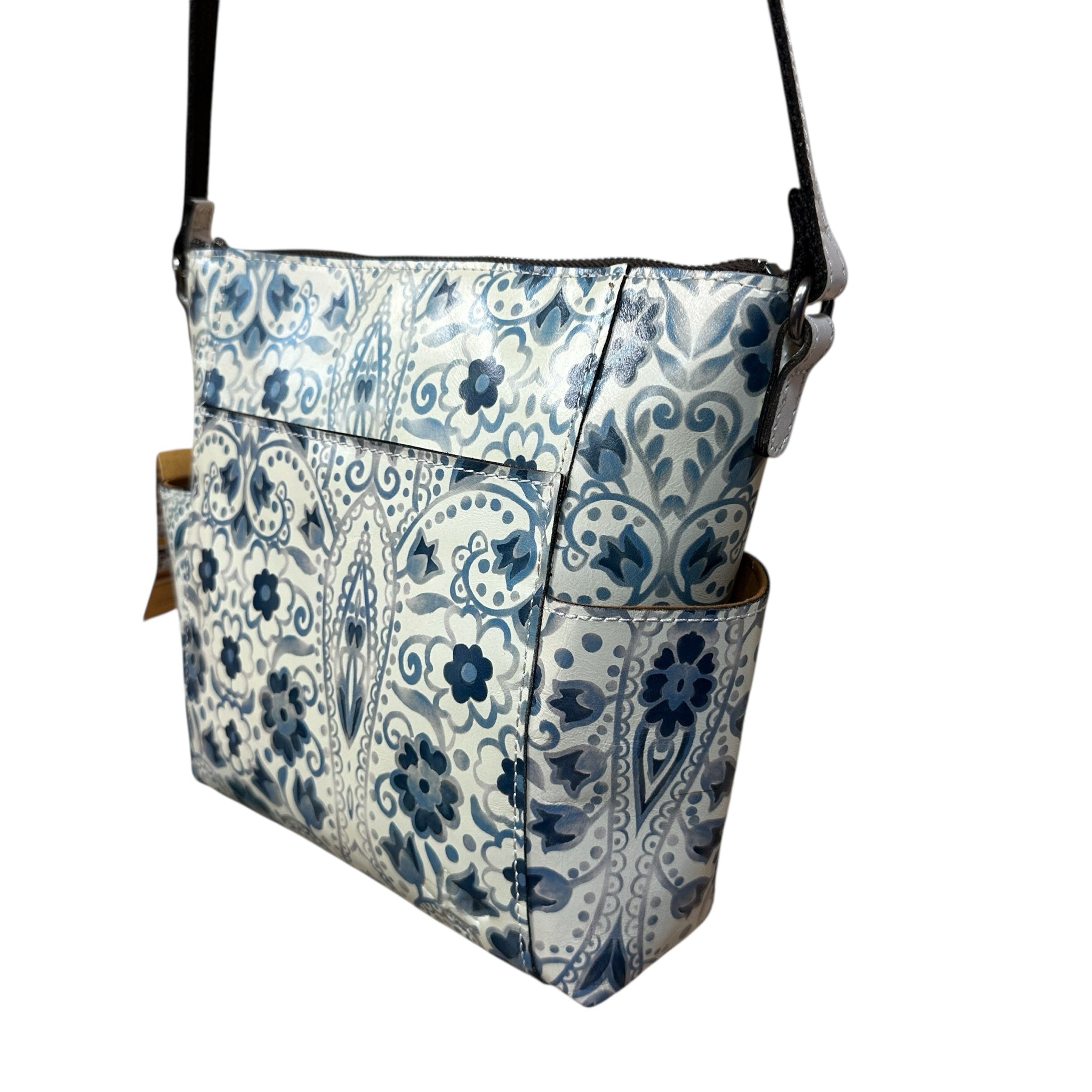 Patricia Nash Aveley Italian Folklore Blue Leather Crossbody Bag