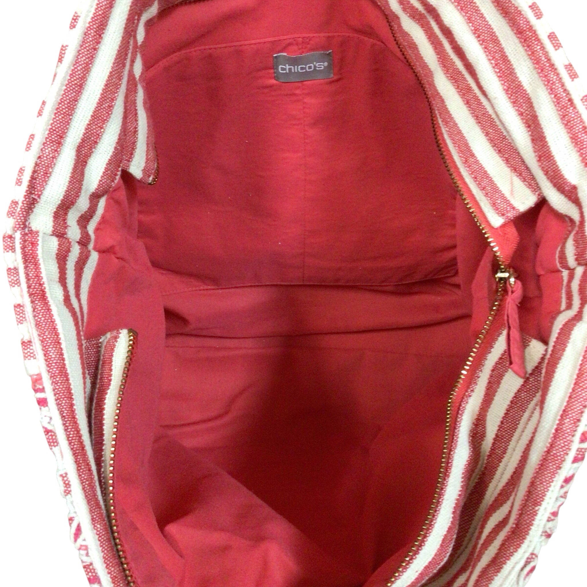 Chico's Red & White Embellished Canvas Tote