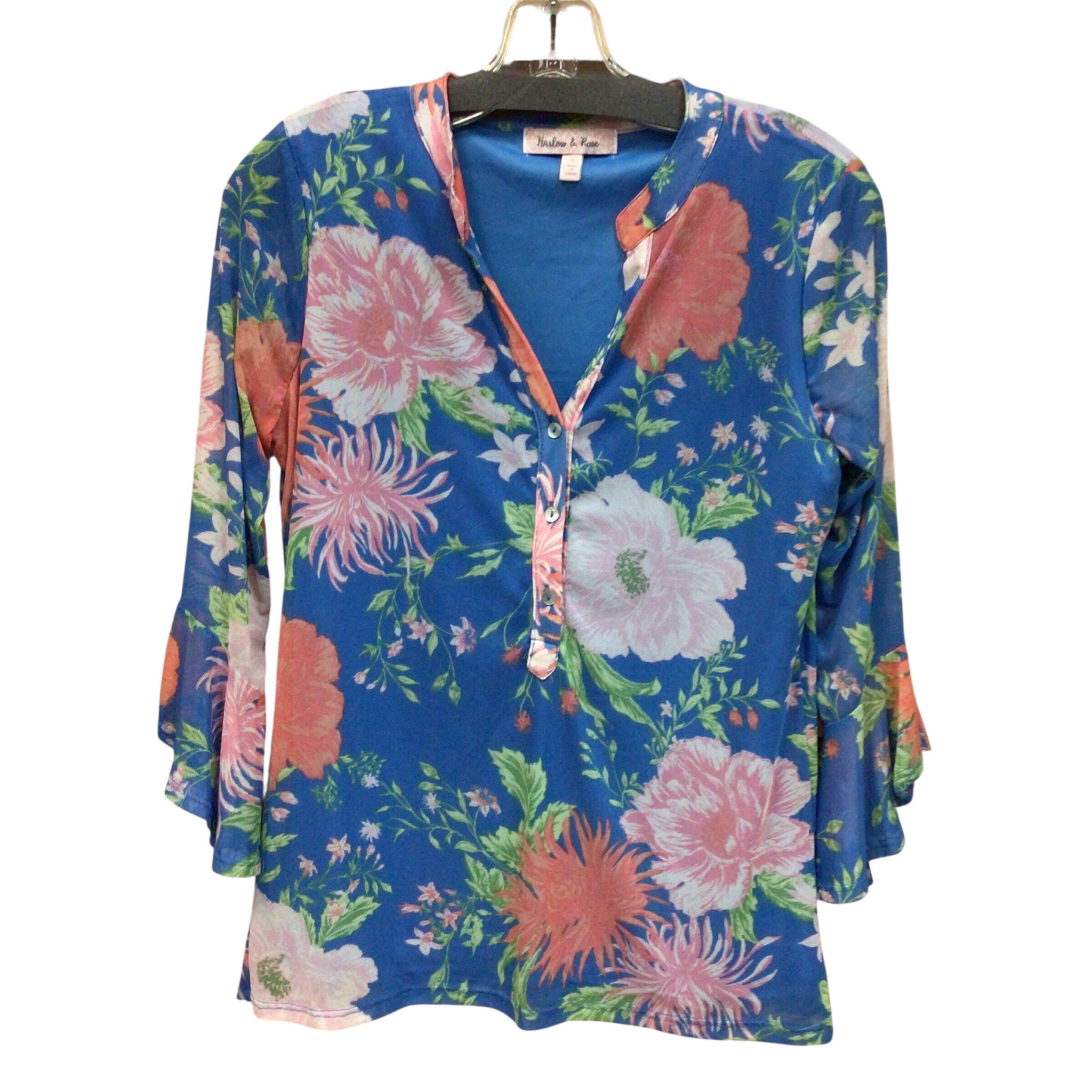 Harlow & Rose Blue Floral Long Sleeve Top Size Small
