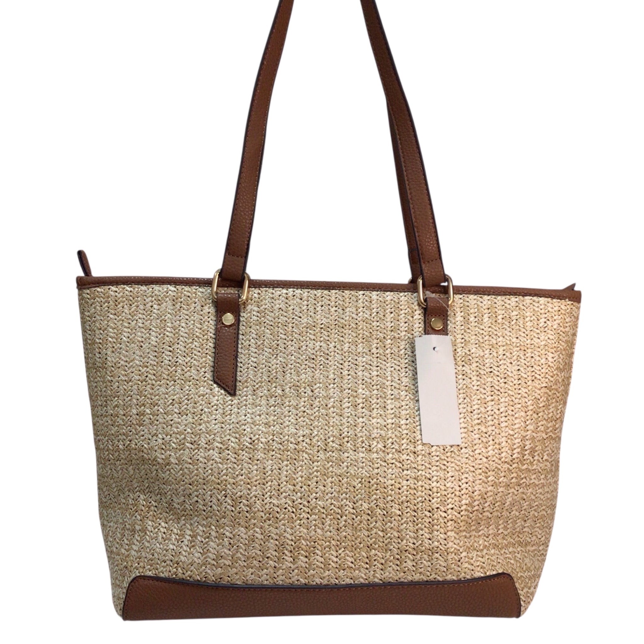 Fashion Metallic Leather Trim Straw Tote Bag / Shoulder Bag