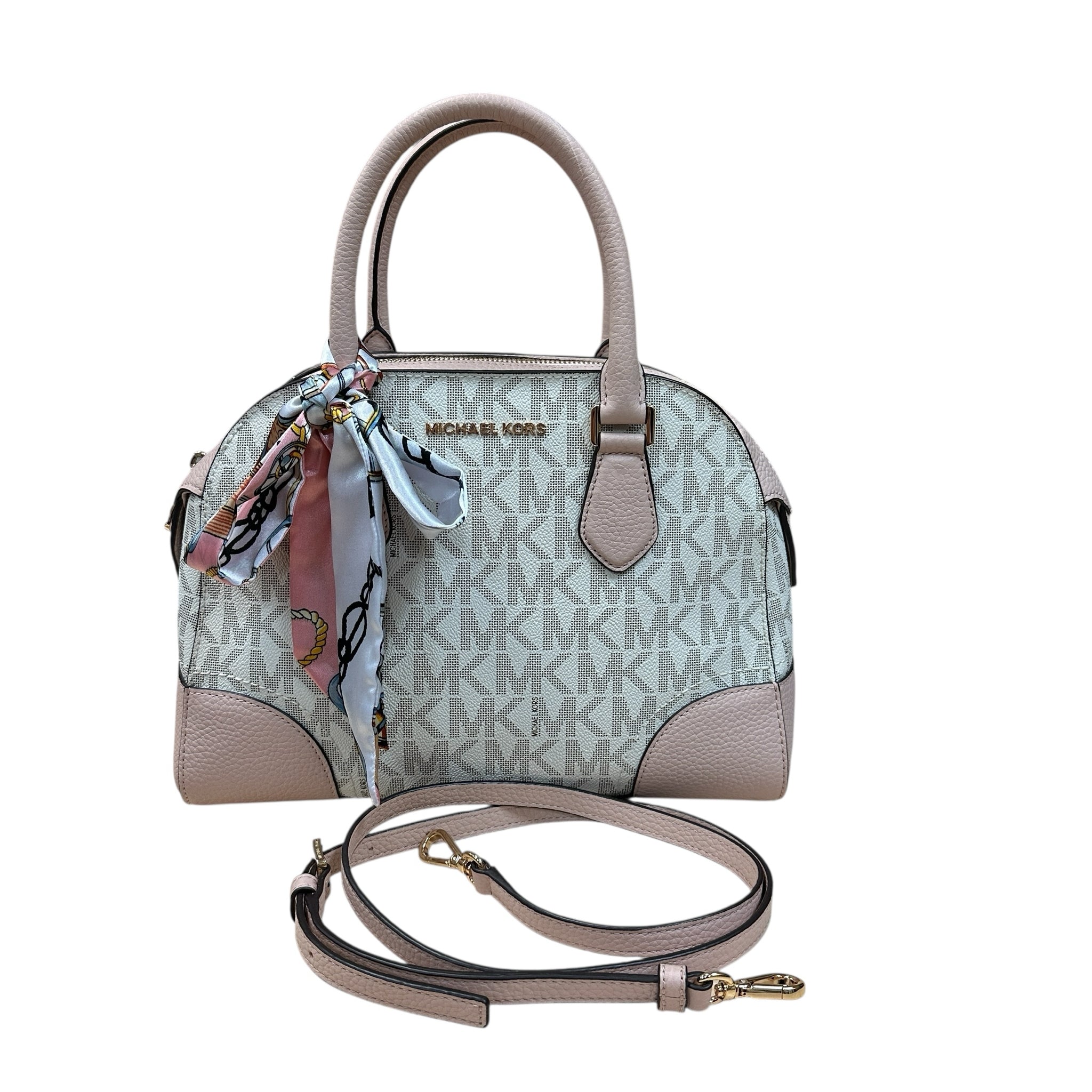 Michael Kors Hattie Cream & Blush Bowling Ball Satchel Crossbody Bag