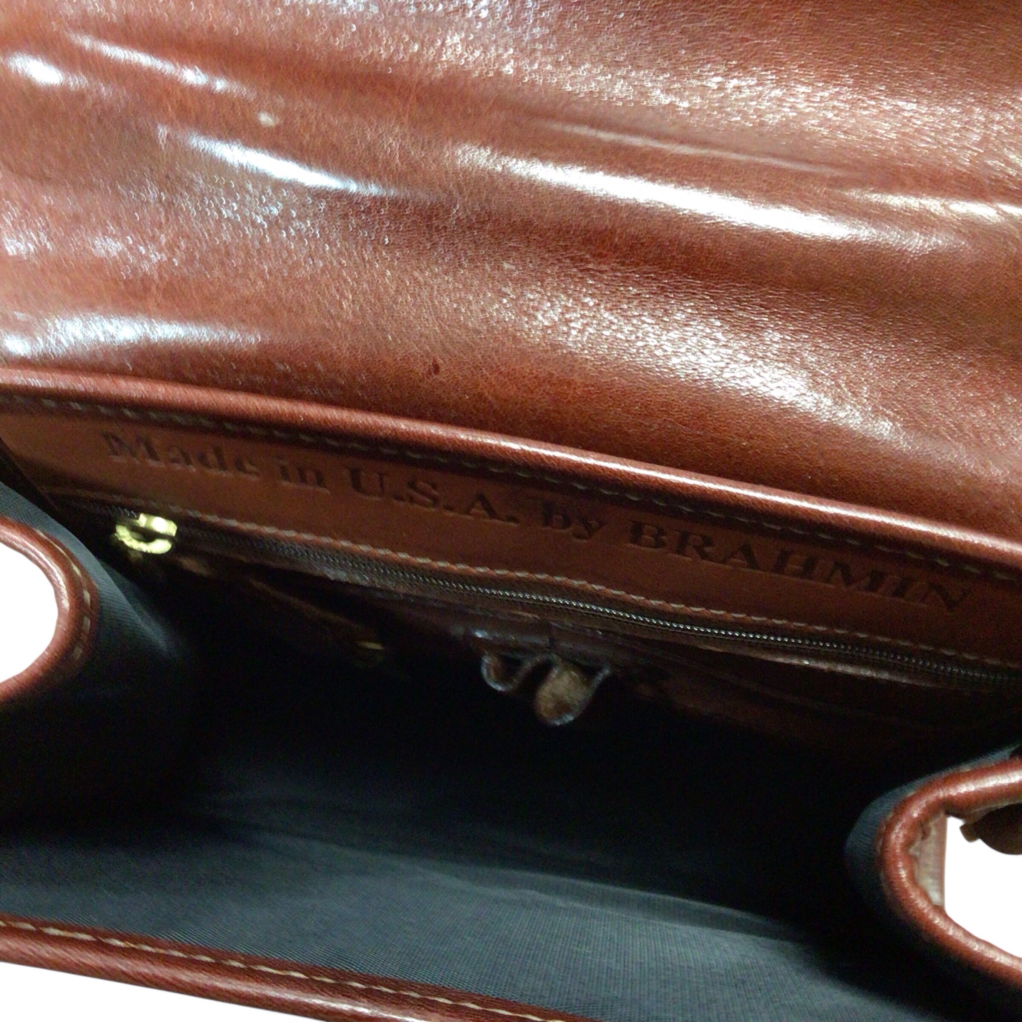 Brahmin Vintage Brown Leather Handbag w/ Tortoise Lucite Handle
