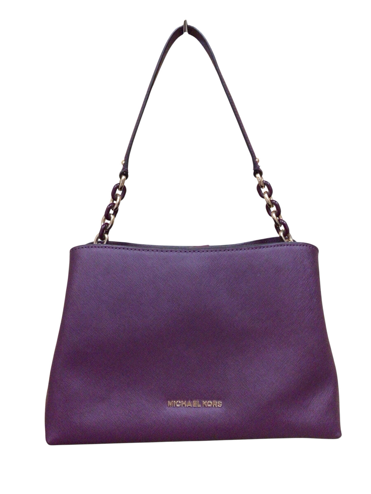 Michael Kors "Sofia Portia" Large East West Plum Leather Satchel Crossbody Bag