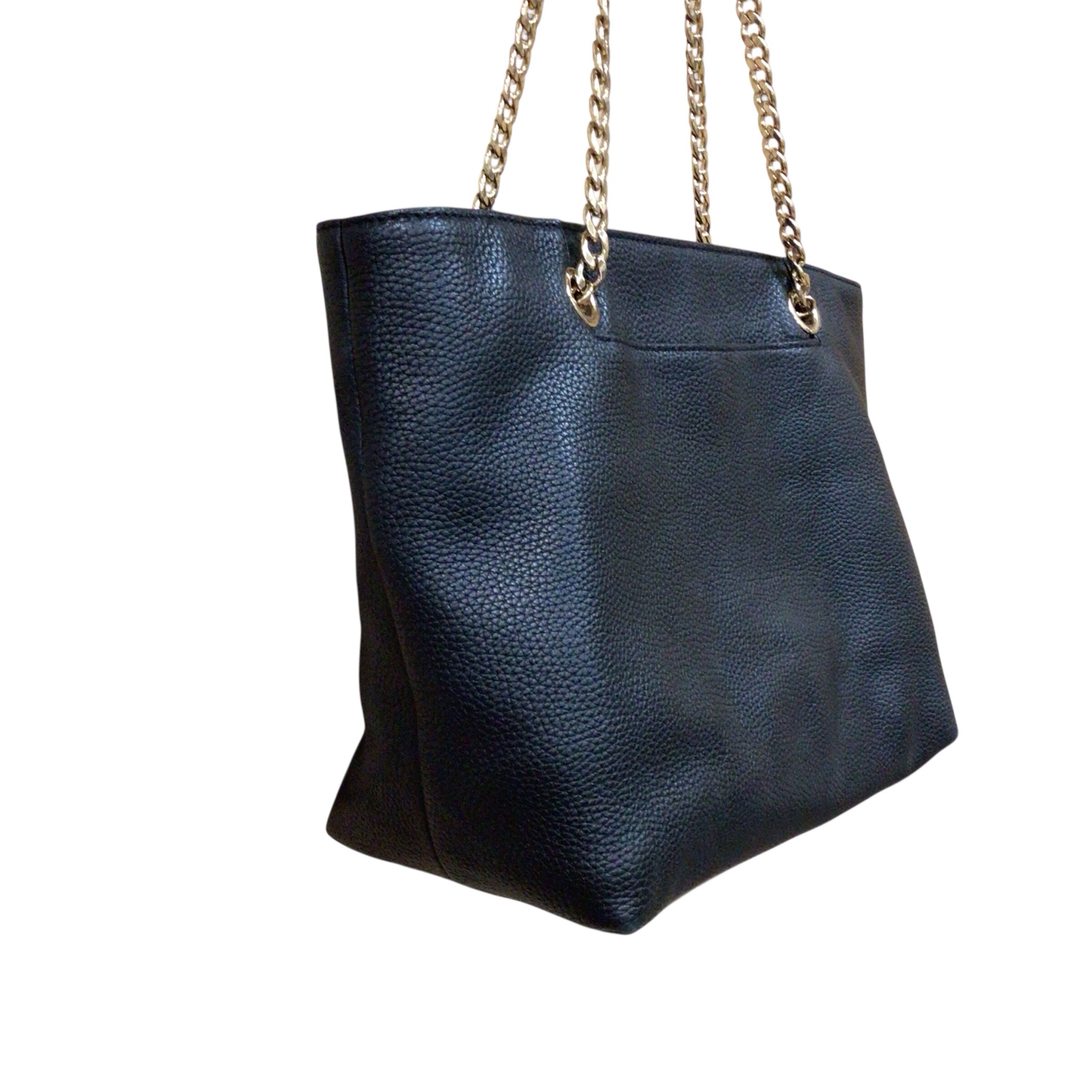 Michael Kors Black Pebbled Leather & Gold Chain Shoulder Bag