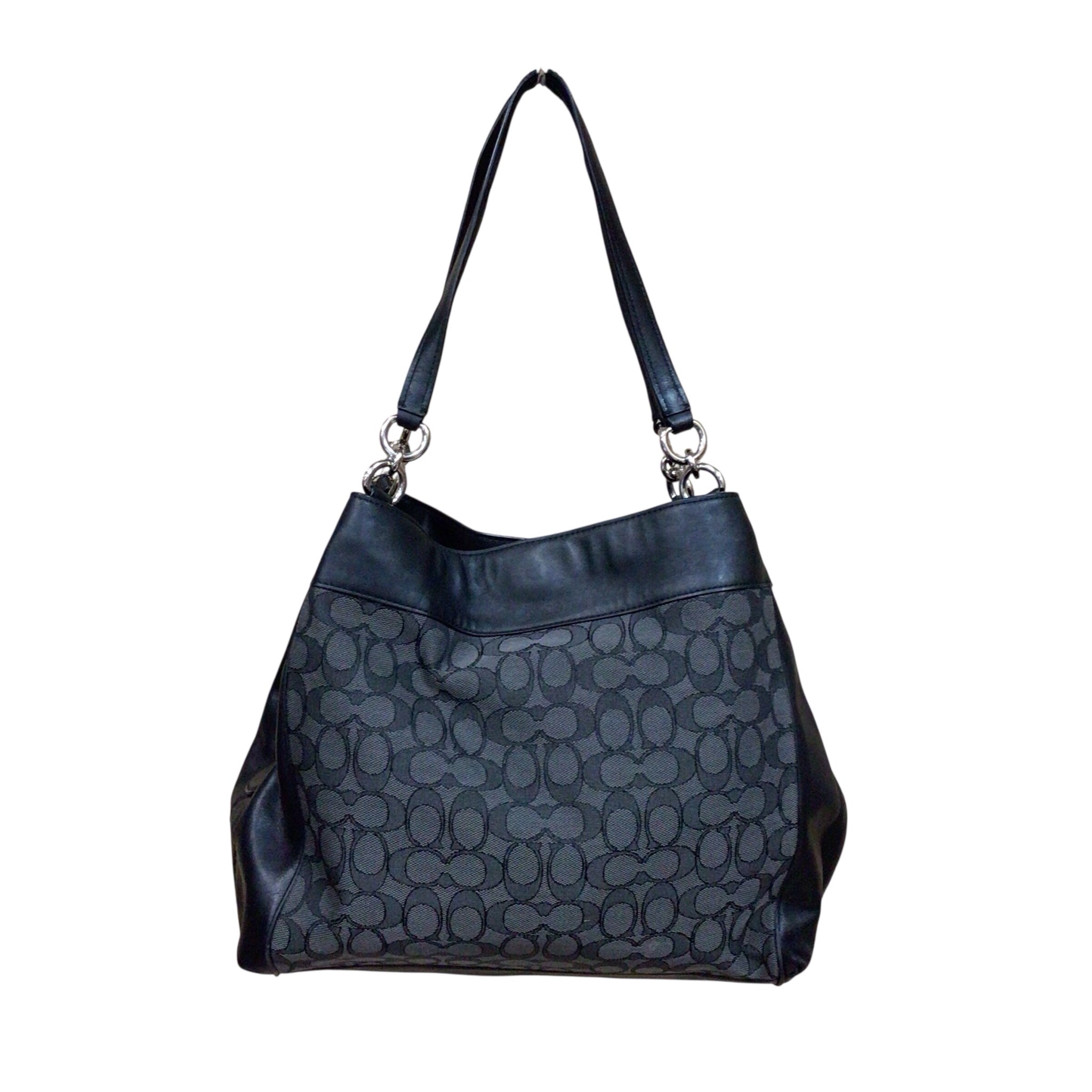 Coach F57612 "Lexi" Signature Jacquard Black Leather Trim Shoulder Bag