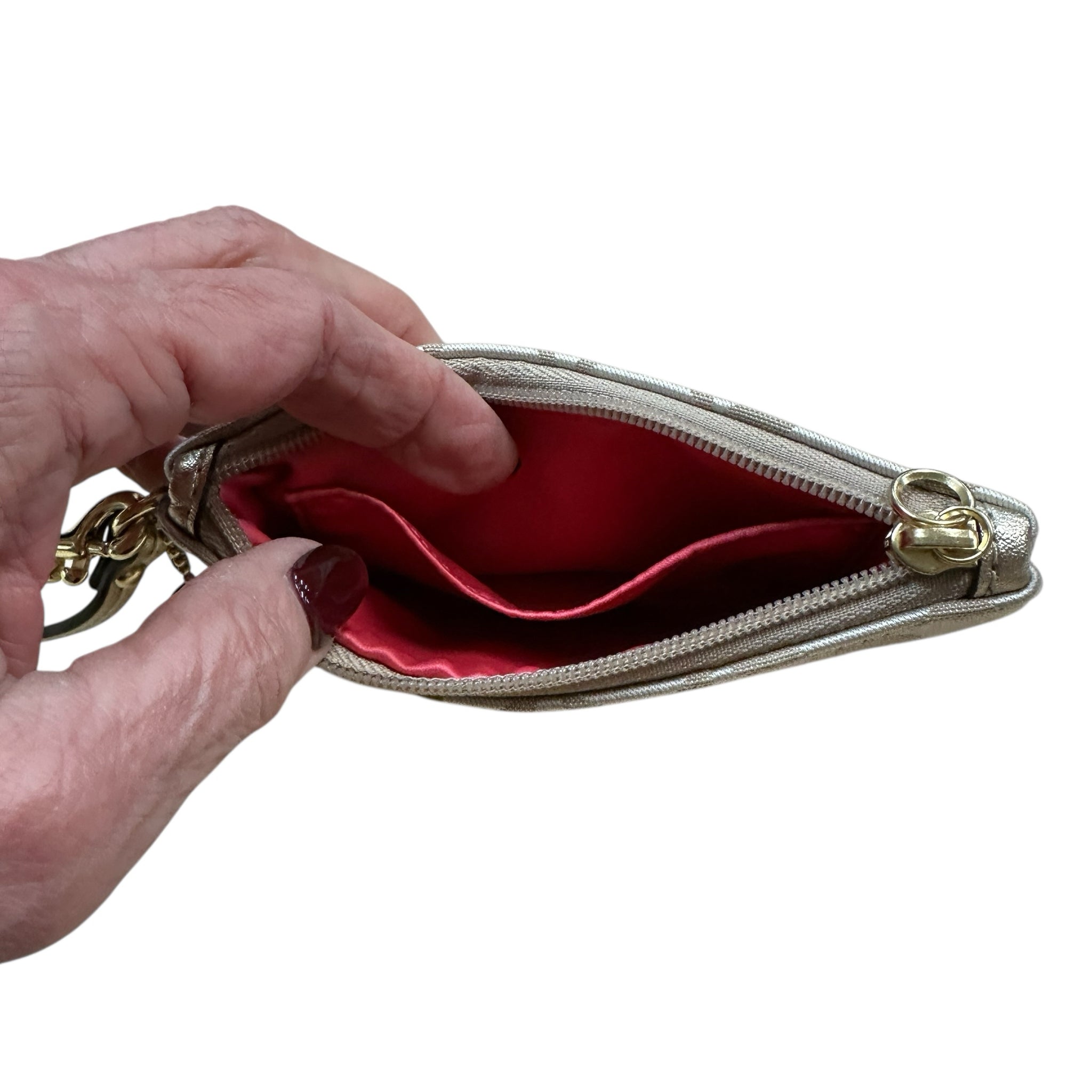 Coach Tan & Gold Signature Canvas Floral Wristlet