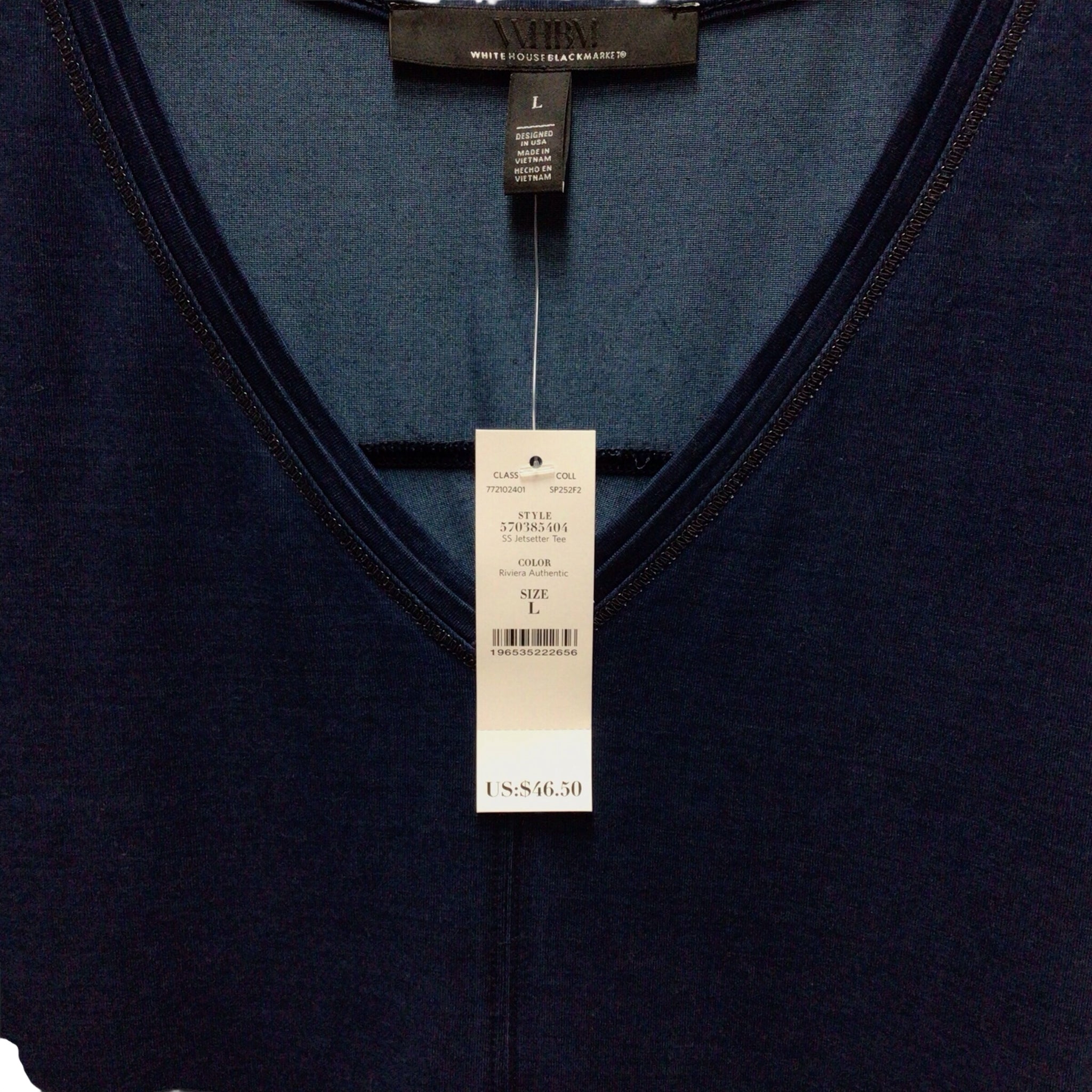 WHBM Navy Blue Short Sleeve Top Size L NWT