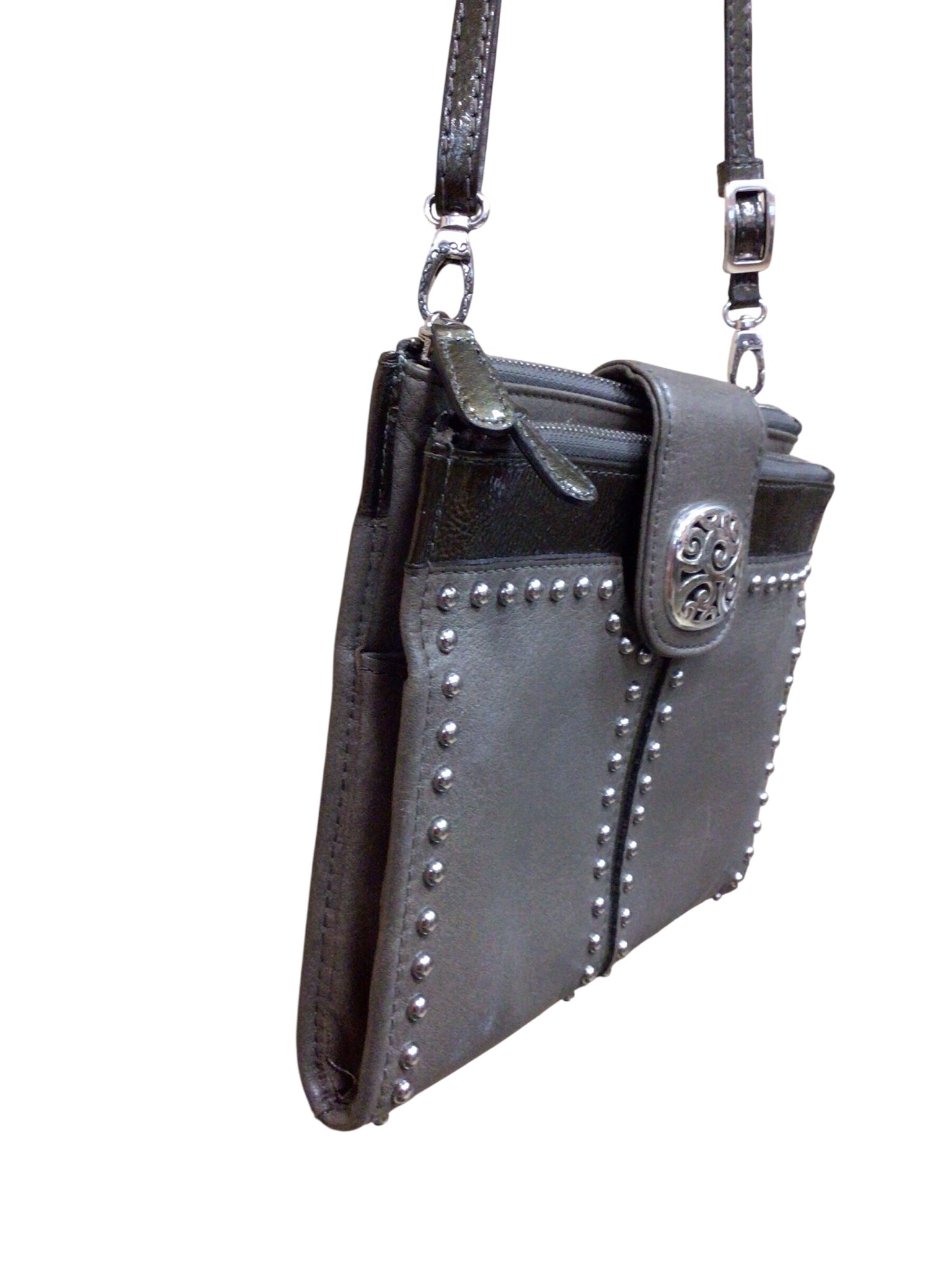 Brighton "Pretty Tough City Organizer" Gray Leather Crossbody Bag