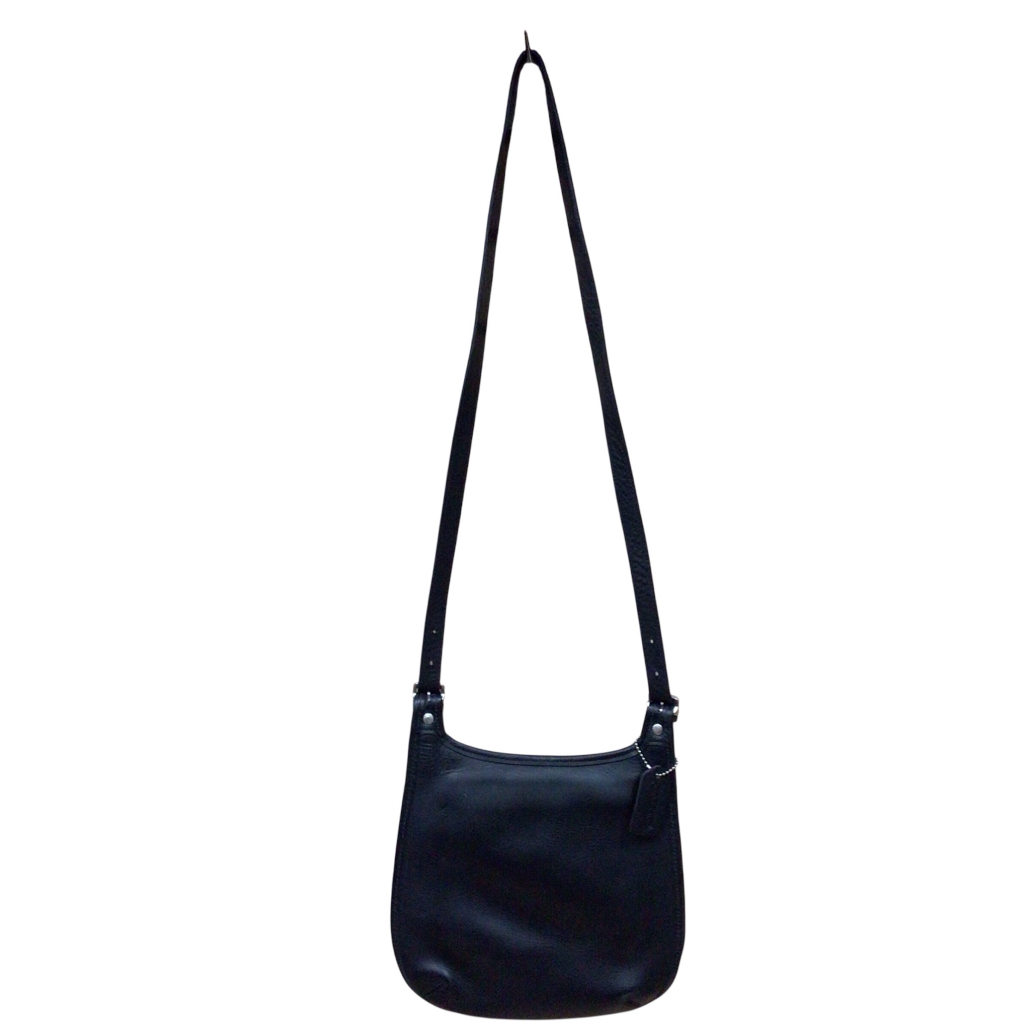 Coach 9135 Vintage Black Leather Slim Hippie Crossbody Saddle Bag