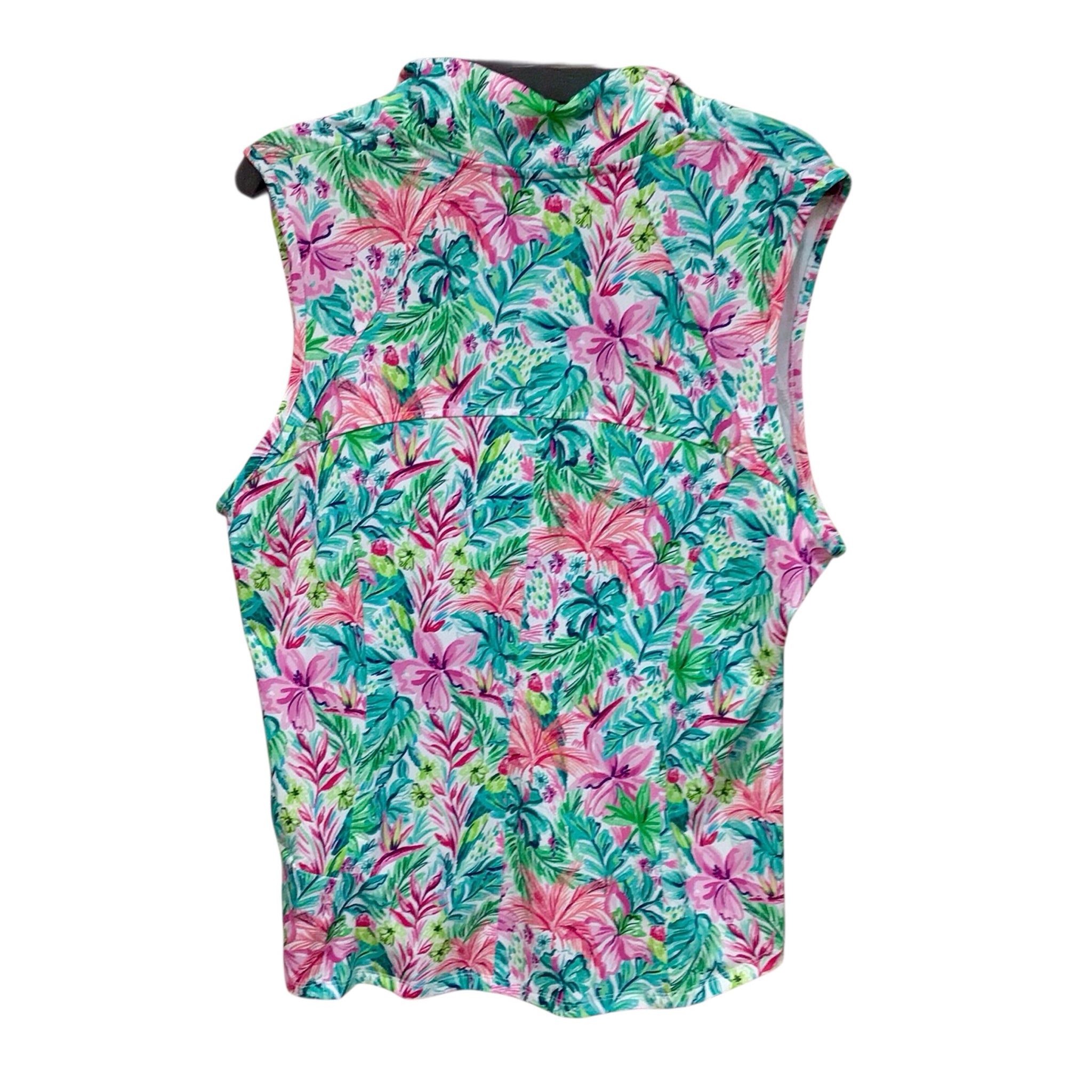 Stella Parker Green + Pink Tropical Sleeveless Top Size XL