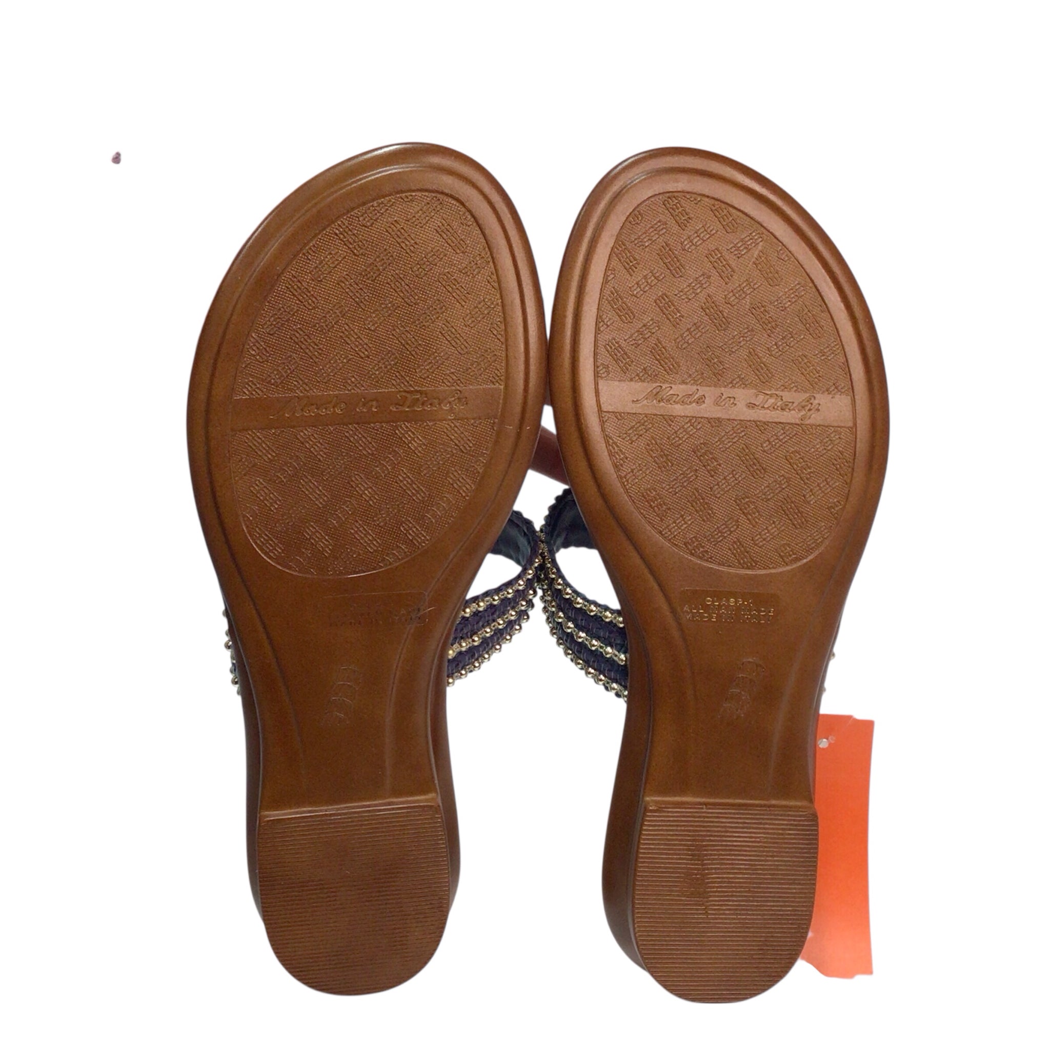 Toscanella Clasp-1 Navy Brown Sandals Size 7.5