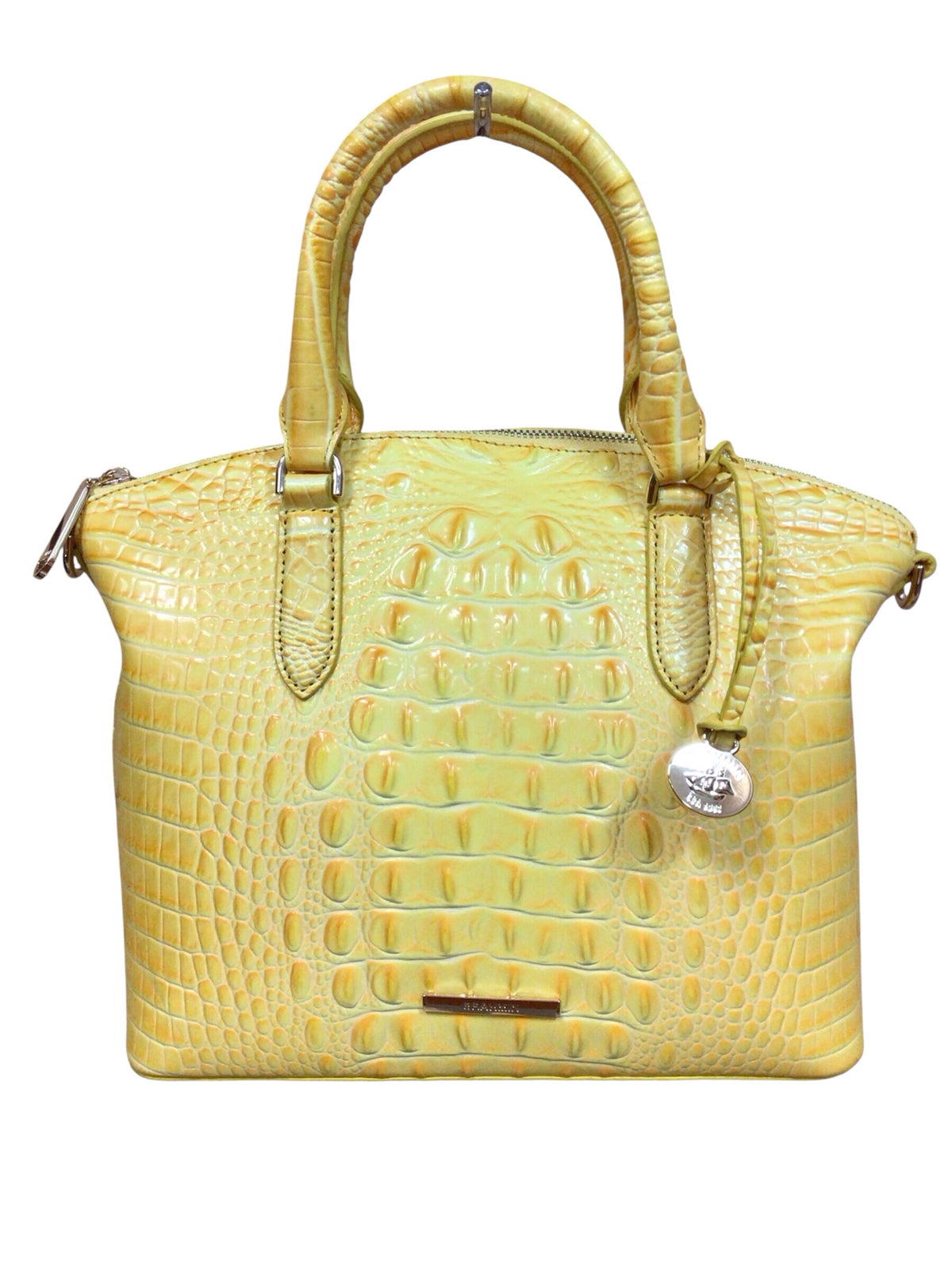 Brahmin Large "Duxbury" Yellow Croc-Emobssed Leather Satchel Crossbody Bag