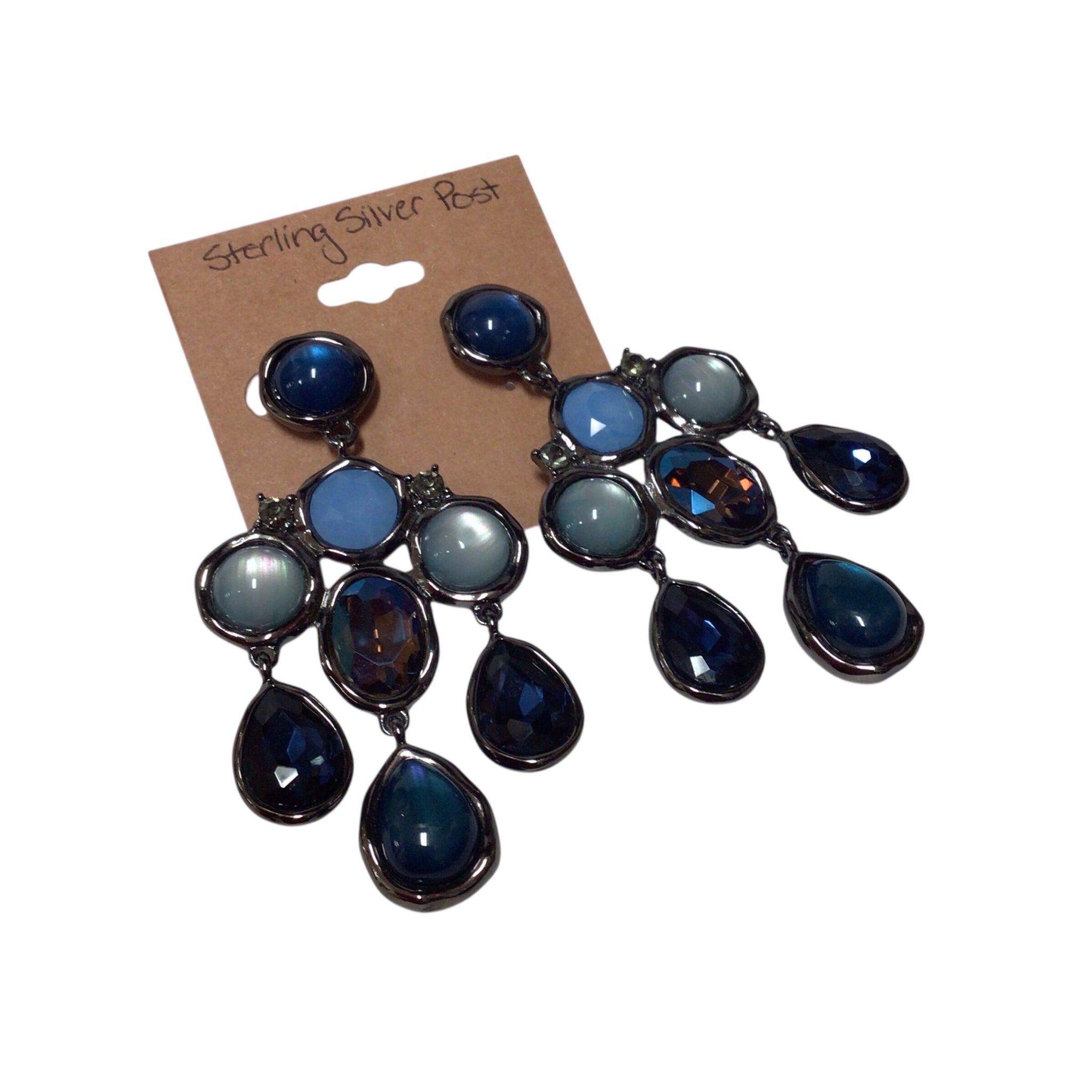 Blue Beaded Statement Earrings w/ Sterling Silver Post