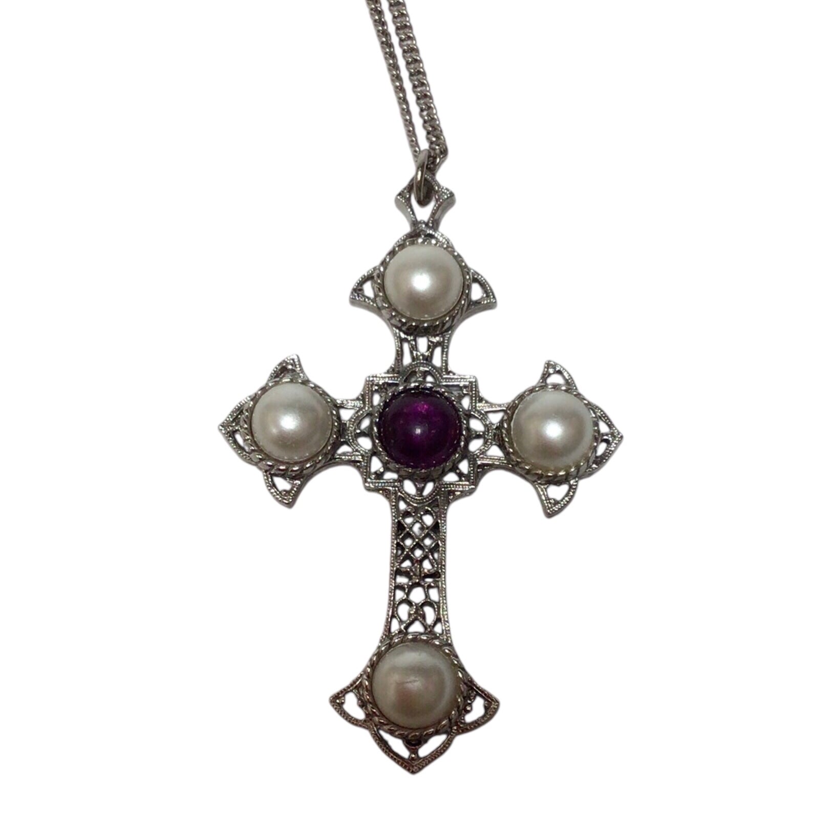 Vintage Sarah Coventry Silver Plated Cross Pendant Necklace